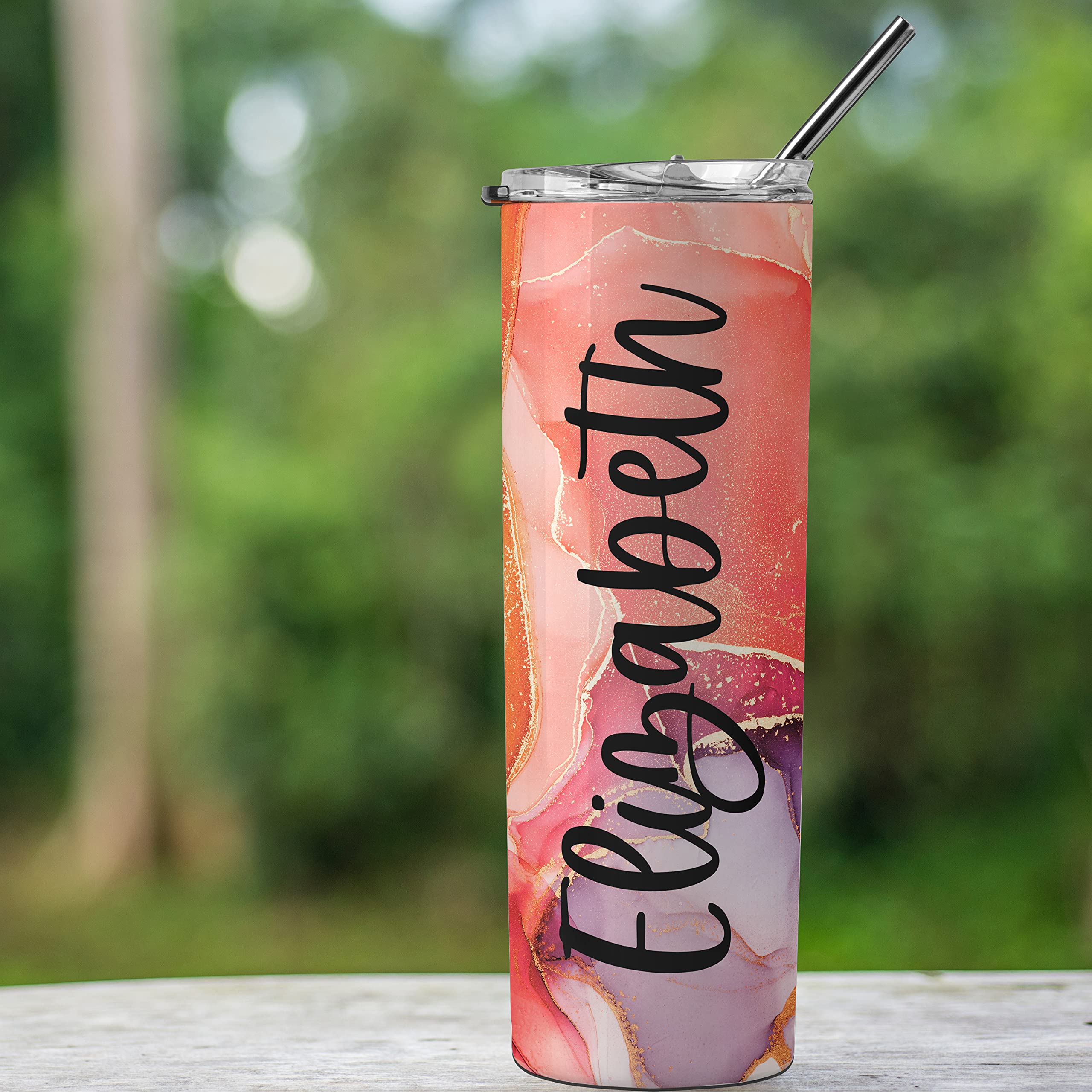 Custom Skinny Tumbler 20 Oz with Lid & Straw - Personalized Text, 21 Colors, 10 Fonts - Ideal Gift for Mom, Bridesmaids, Best Friends - Perfect for Birthdays, Proposals, Office Use & Outdoor Adventures