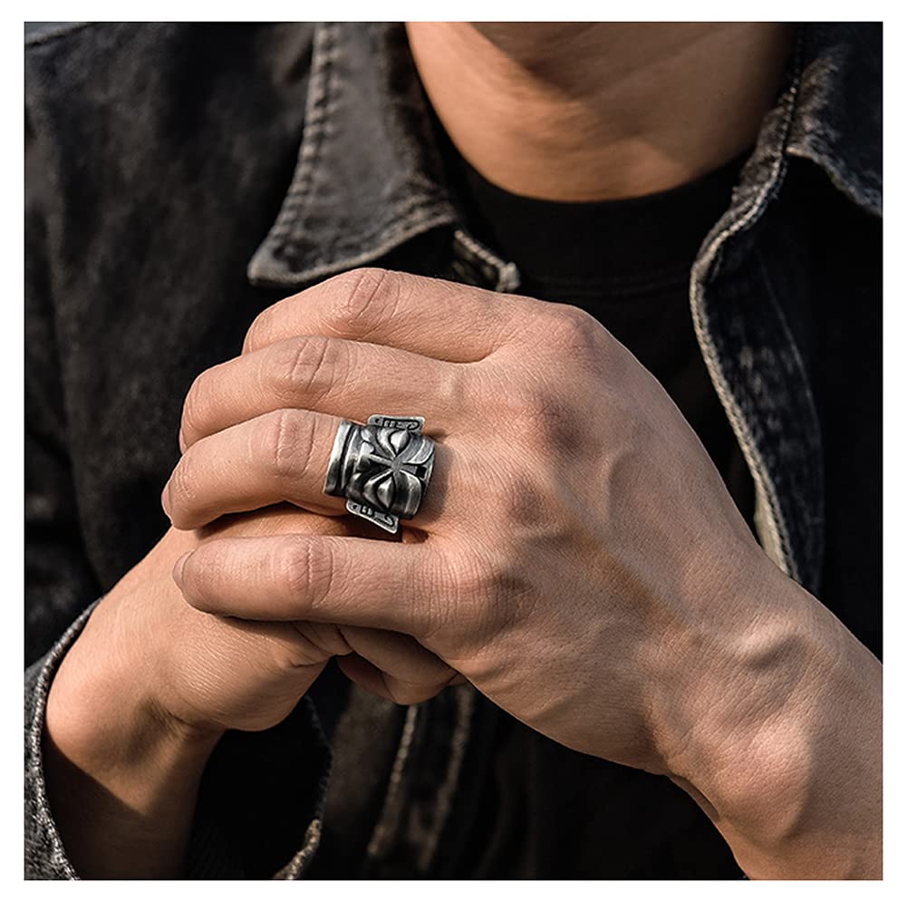 CHXISHOP 925 Sterling Silver Ring - Sanxingdui Mask Design Men's Fashion Ring, Minimalist Niche Style, Black Size 17, Perfect for Gifts, Daily Wear & Special Occasions