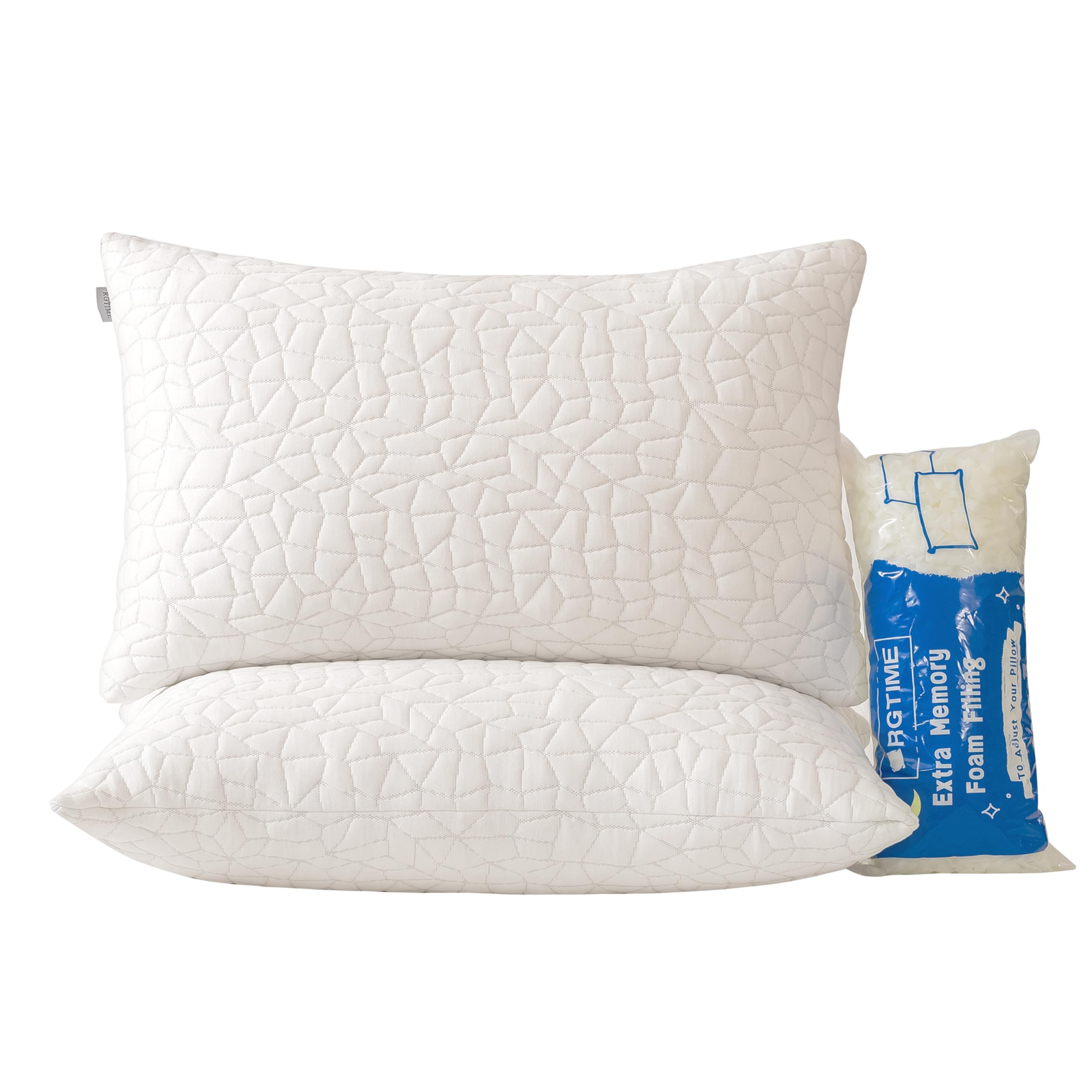 Shredded Memory Foam Pillows Queen Size Set of 2 - Adjustable Bed Pillows for Side, Back & Stomach Sleepers, Cooling Comfort Pillows with Washable Cover for Better Sleep - Perfect for Home, Office & Travel Use