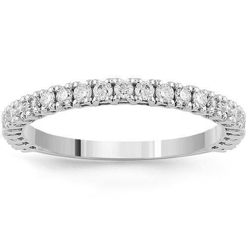 14K White Solid Gold Women's Diamond Petite Pavé Wedding Ring Band 0.50 CTW - Elegant Stackable Ring for Bridal, Anniversary & Everyday Wear
