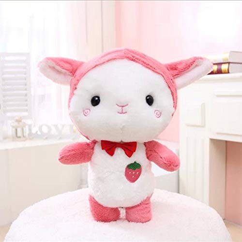 MEKTSA 25-35cm Plush Cat Toy - Cute Stuffed Cartoon White Cat with Strawberry Hat & Black Cat Doll - Soft Kids Toys for Children (25cm, Pink) - Perfect for Birthday Gifts, Nursery Decor & Cuddling