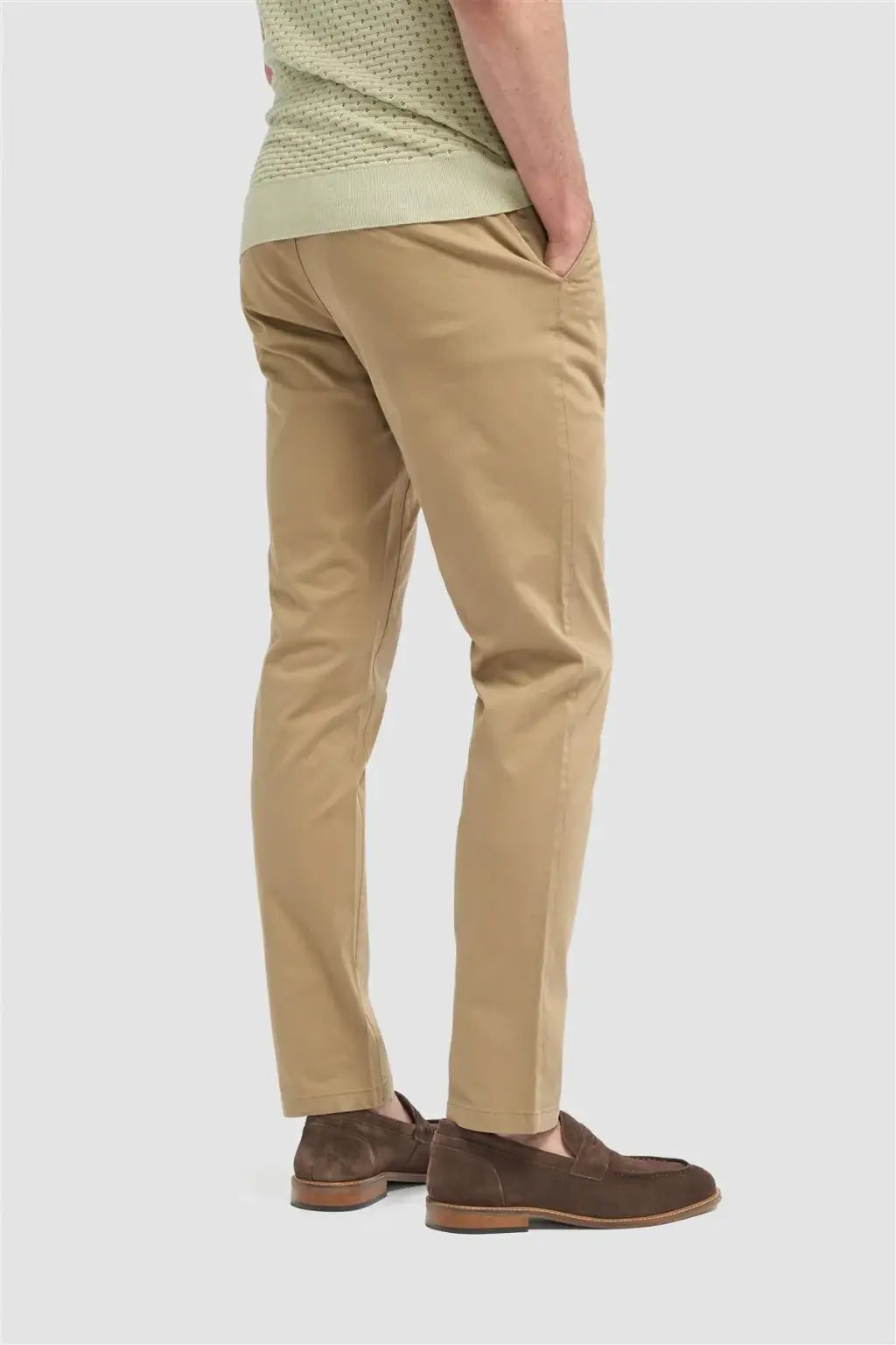 Cavani Hudson Stone Satin Soft Stretch Fit Chinos for Men - Comfortable Stretch Dress Pants for Office, Business Casual & Travel