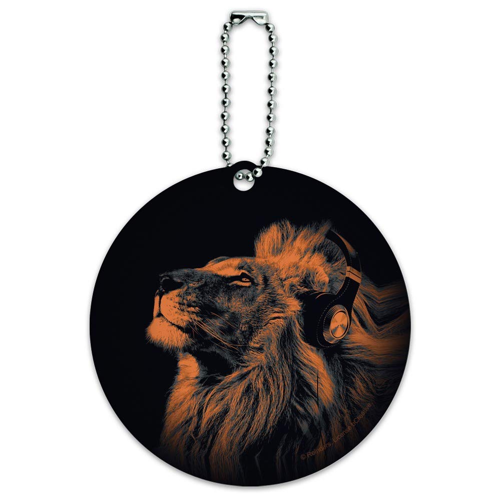 Funny Lion Wearing Headphones Music-Themed Round Luggage Tag - Durable Suitcase ID Card for Carry-On Bags | Perfect for Travel, Business Trips & Vacation Identification