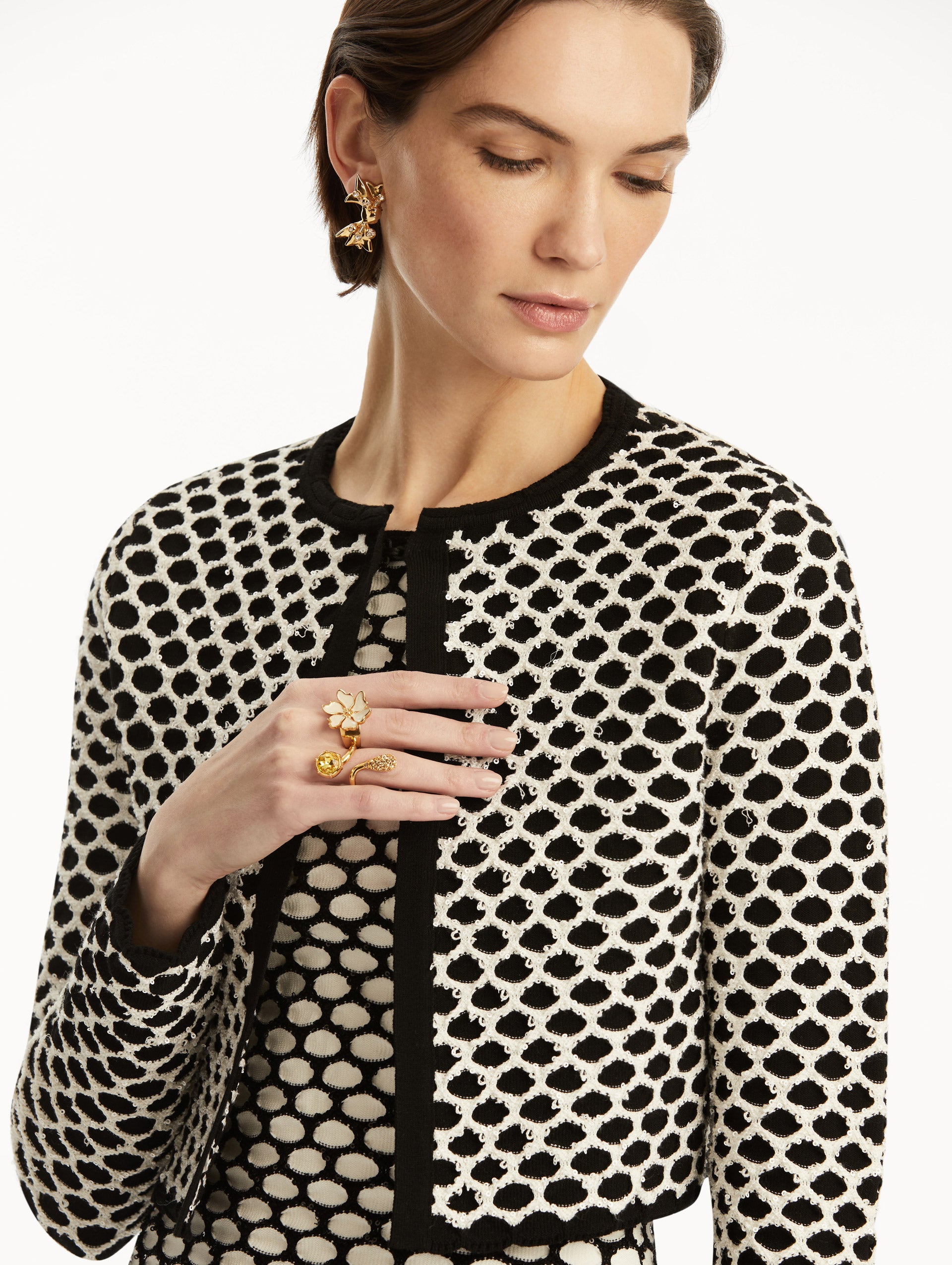 Honeycomb Sequin Knit Jacket for Women - Sparkly Party Blazer with Glitter Yarn - Perfect for Night Out, Club Wear, and Special Occasions