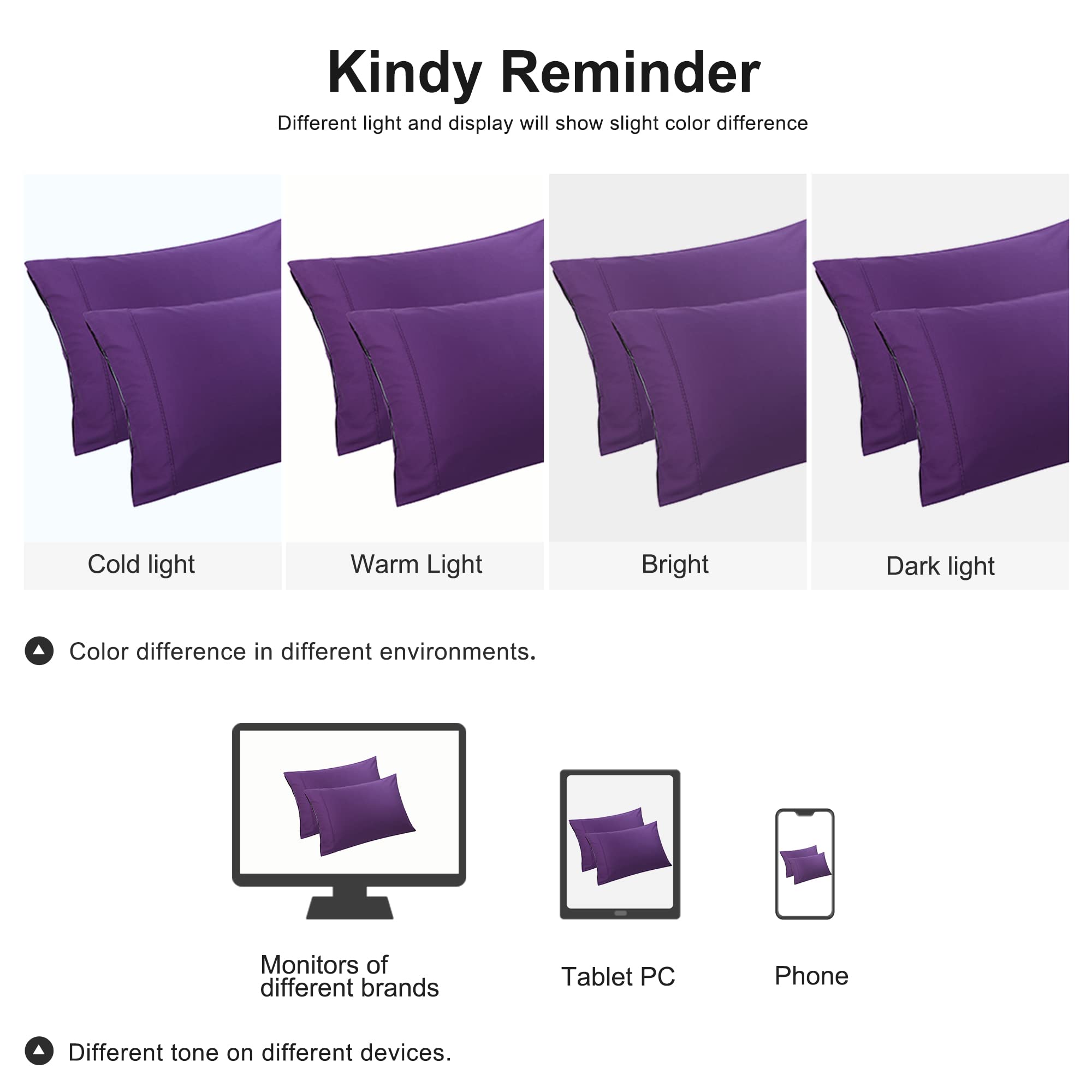 PiccoCasa King Size Grape Pillowcase Set of 2 - 100% Cotton Super Soft Zipper Closure Pillow Covers 20x36 Inches for Hotel & Home Bedroom Luxury Comfort