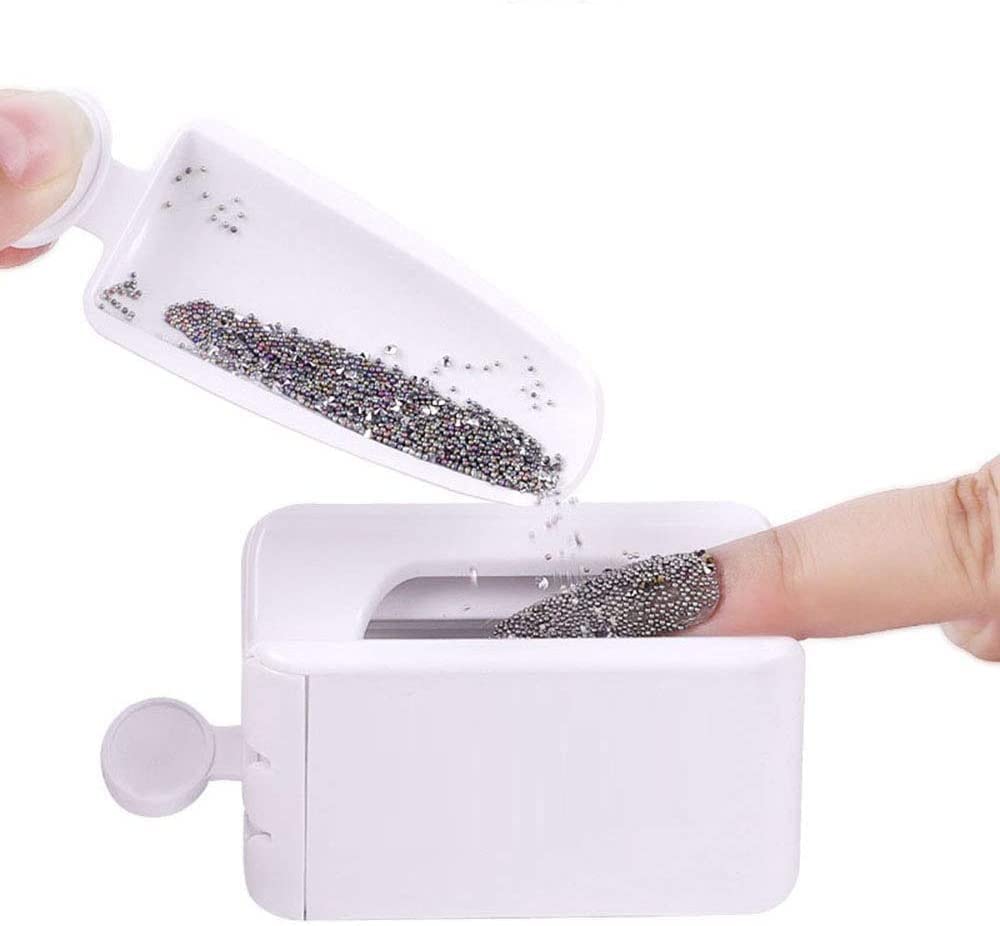 **Acrylic Nail Powder Storage Box with Glitter & Magic Mirror - Portable Dipping Powder Recycling Tray for Manicure & Nail Art - White (Perfect for Salon & Home Use)**