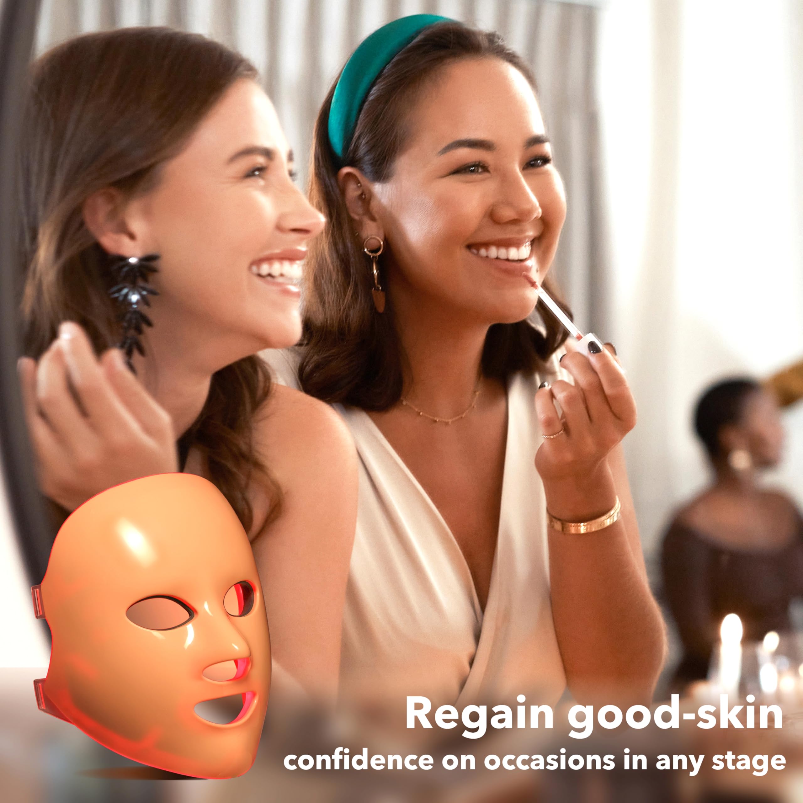 NEWKEY Red Light Therapy Mask for Face Wrinkles & Anti-Aging - 7 Color LED Photon Light Therapy Facial Mask with Adjustable Strap - 20 Minute Treatment for Skin Rejuvenation - Perfect for Home Spa & Skincare Routine