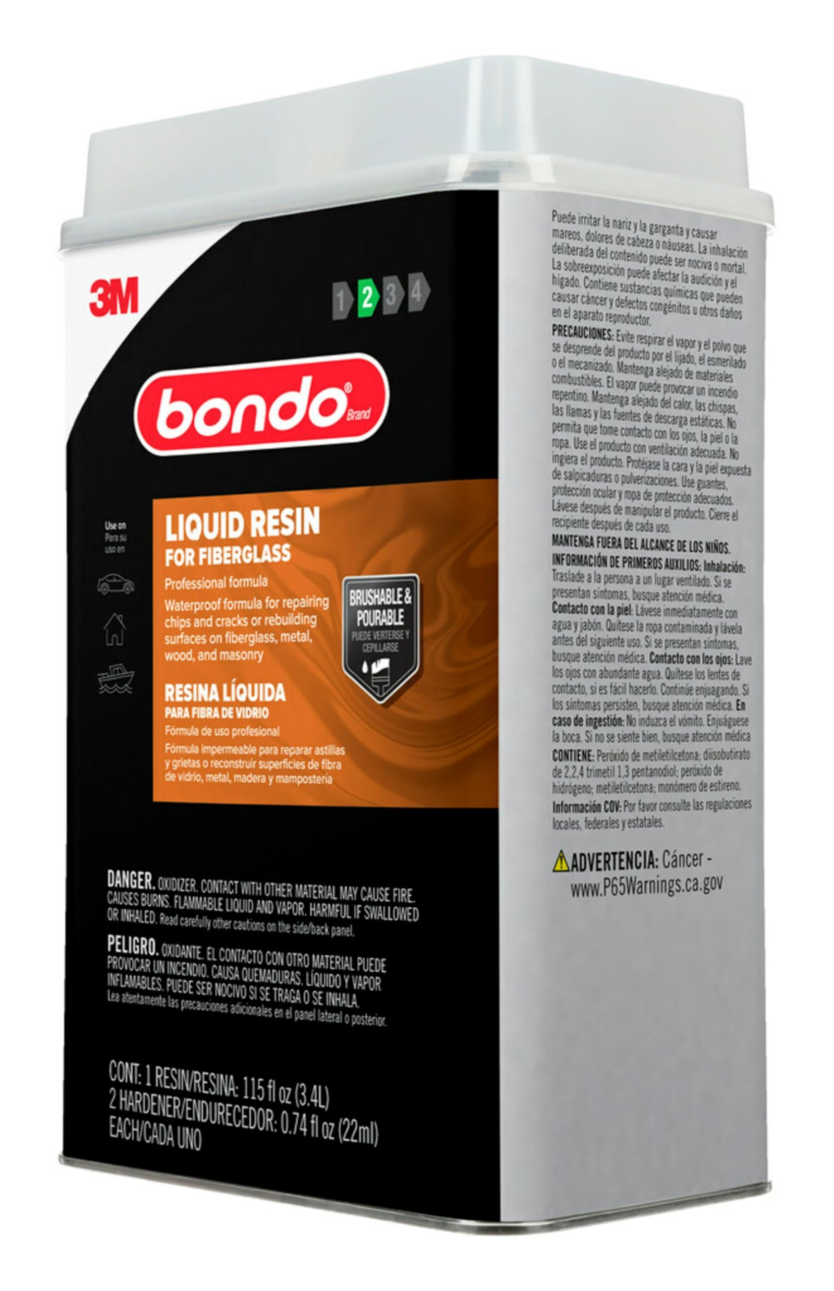 Bondo Fiberglass Resin Kit - 0.9 Gallon Can (00404) for Auto Body Repair, Boat Hull Patching & DIY Projects | High Strength Fiberglass Repair Resin