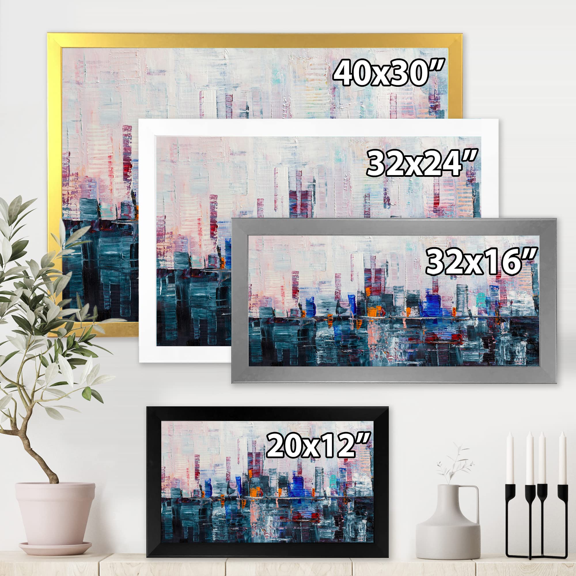 Modern Abstract City Skyline Framed Wall Art - Skyscraper Canvas Painting for Living Room, Office & Bedroom Decor
