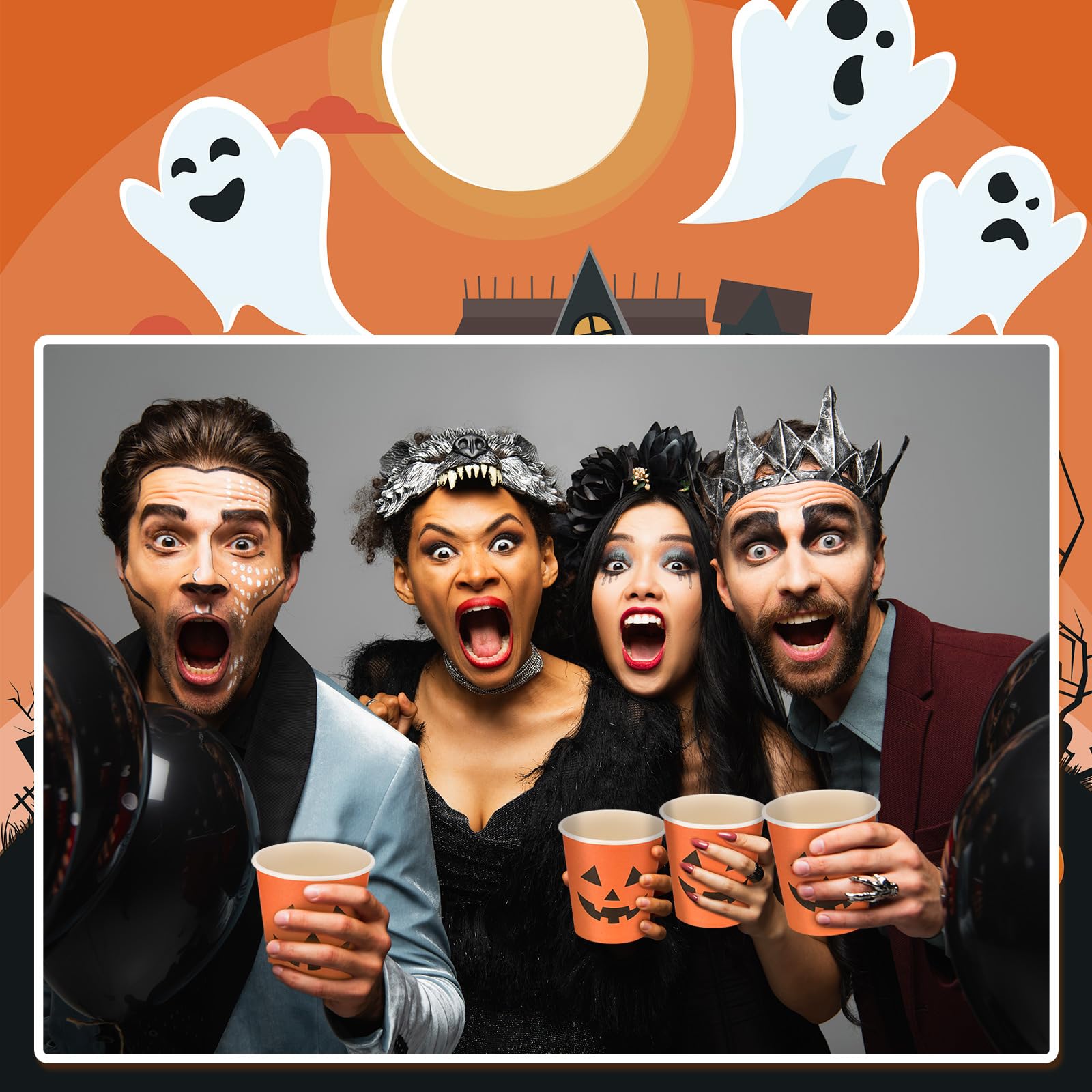 Halloween Paper Cups 100Pcs - 9oz Pumpkin Face Design for Parties & Snacks