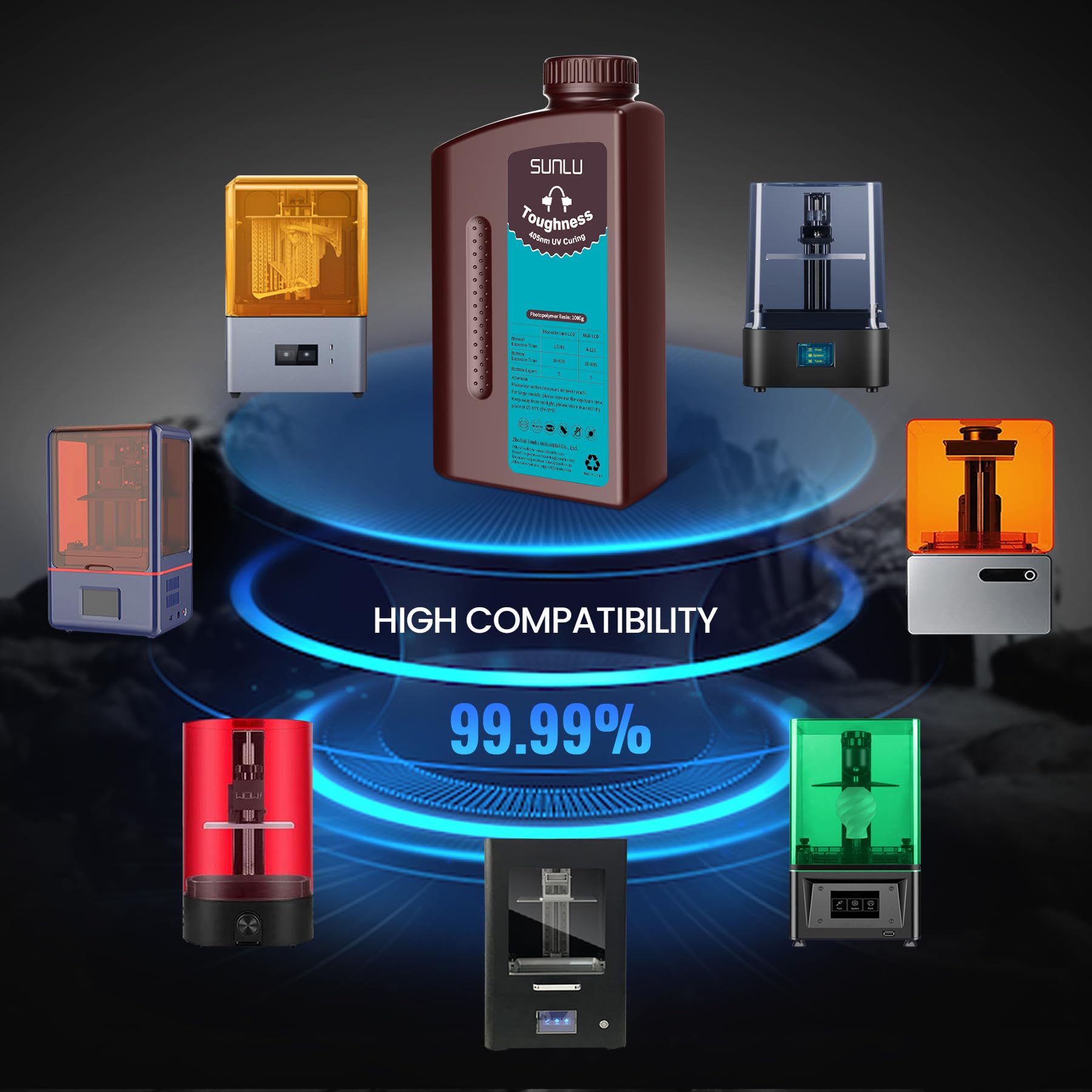 SUNLU 3KG High Toughness 3D Printer Resin - Flexible Photopolymer Resin for LCD/DLP/SLA Printers, 405nm UV Fast Curing, 3000g Dark Grey - Ideal for Prototyping, Miniatures & Functional Parts