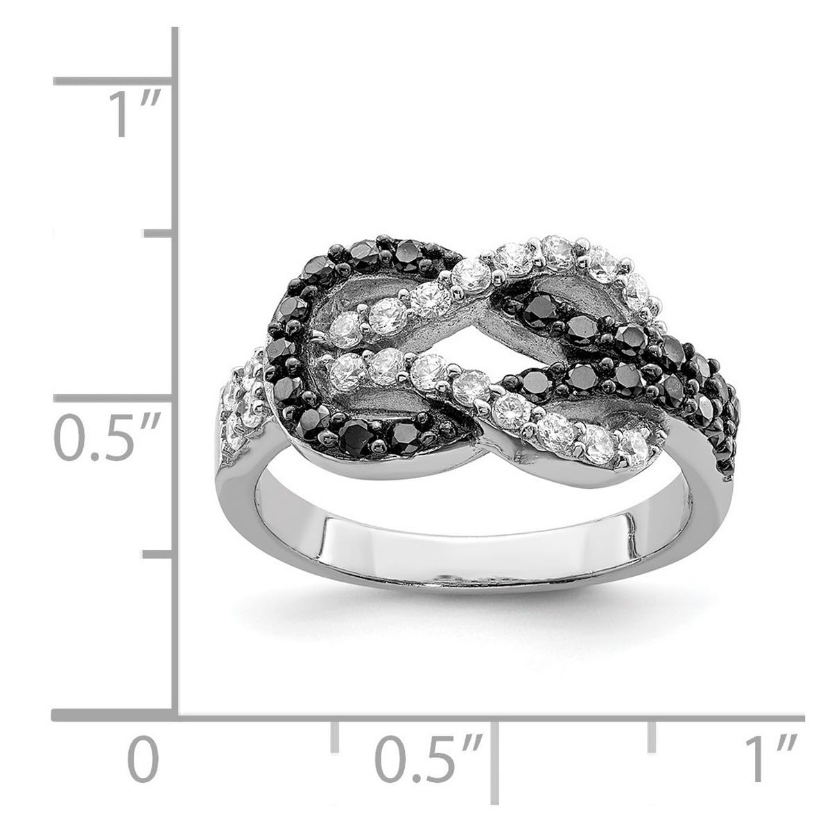 925 Sterling Silver Rhodium Plated Black & Clear CZ Cubic Zirconia Love Knot Ring for Women - Elegant Simulated Diamond Statement Jewelry for Anniversary, Valentine's Day & Special Occasions