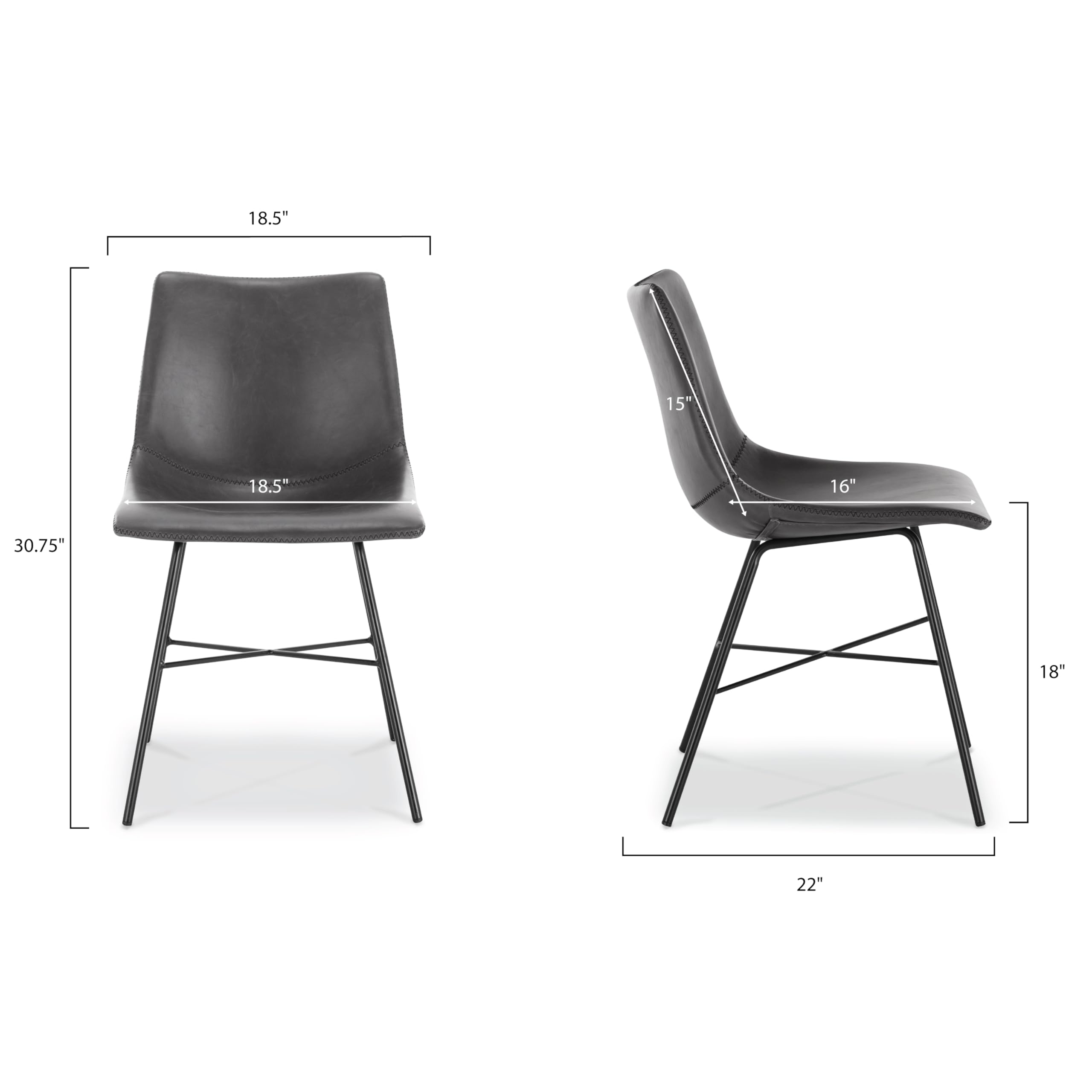 Poly & Bark Paxton Dining Chairs - Set of 2, Modern Grey Upholstered Side Chairs for Kitchen, Dining Room & Home Office