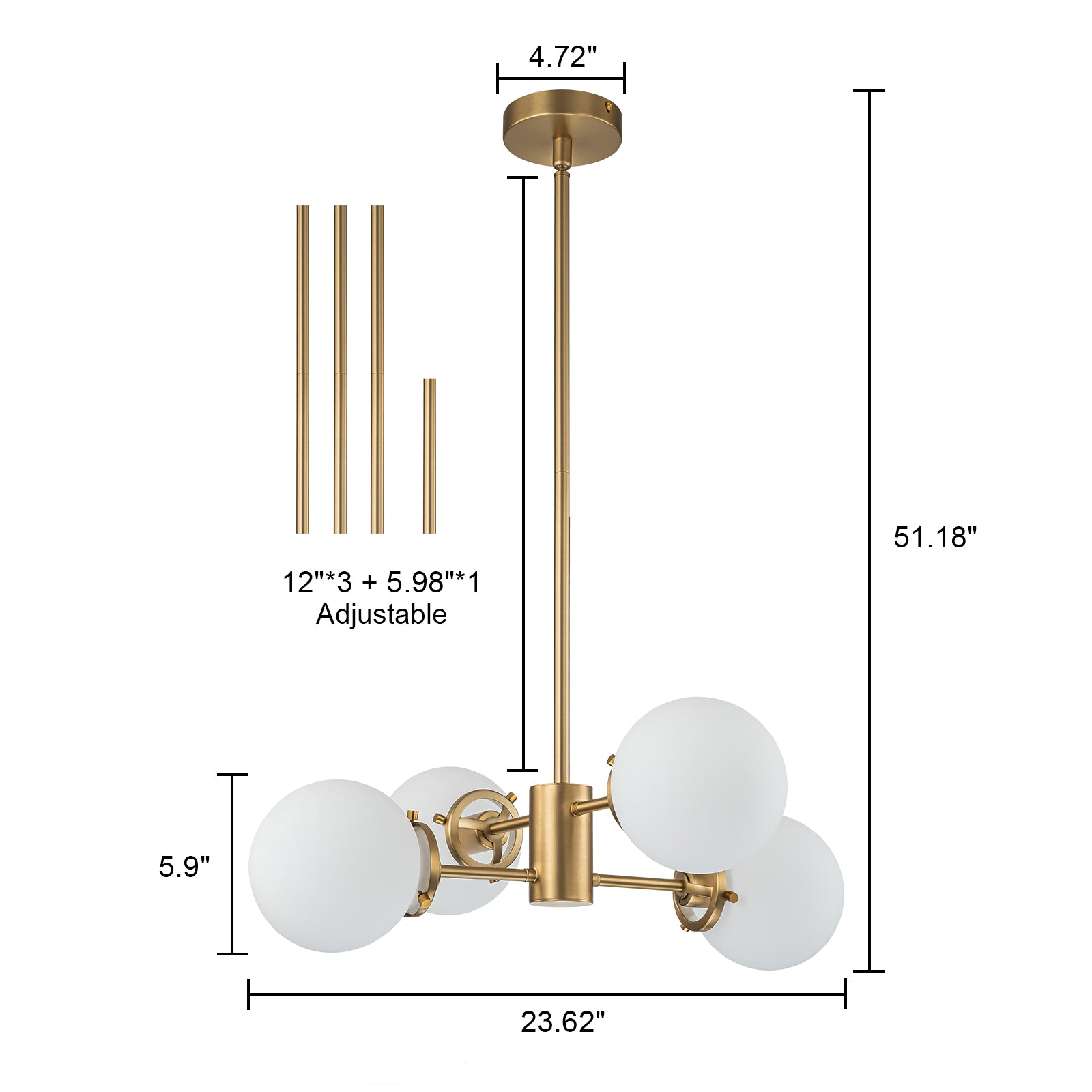 Glowlings 4-Light Modern Opal Glass Sputnik Chandelier - Stylish Ceiling Lighting Fixture for Living Room, Dining Room, Bedroom & Office Decor