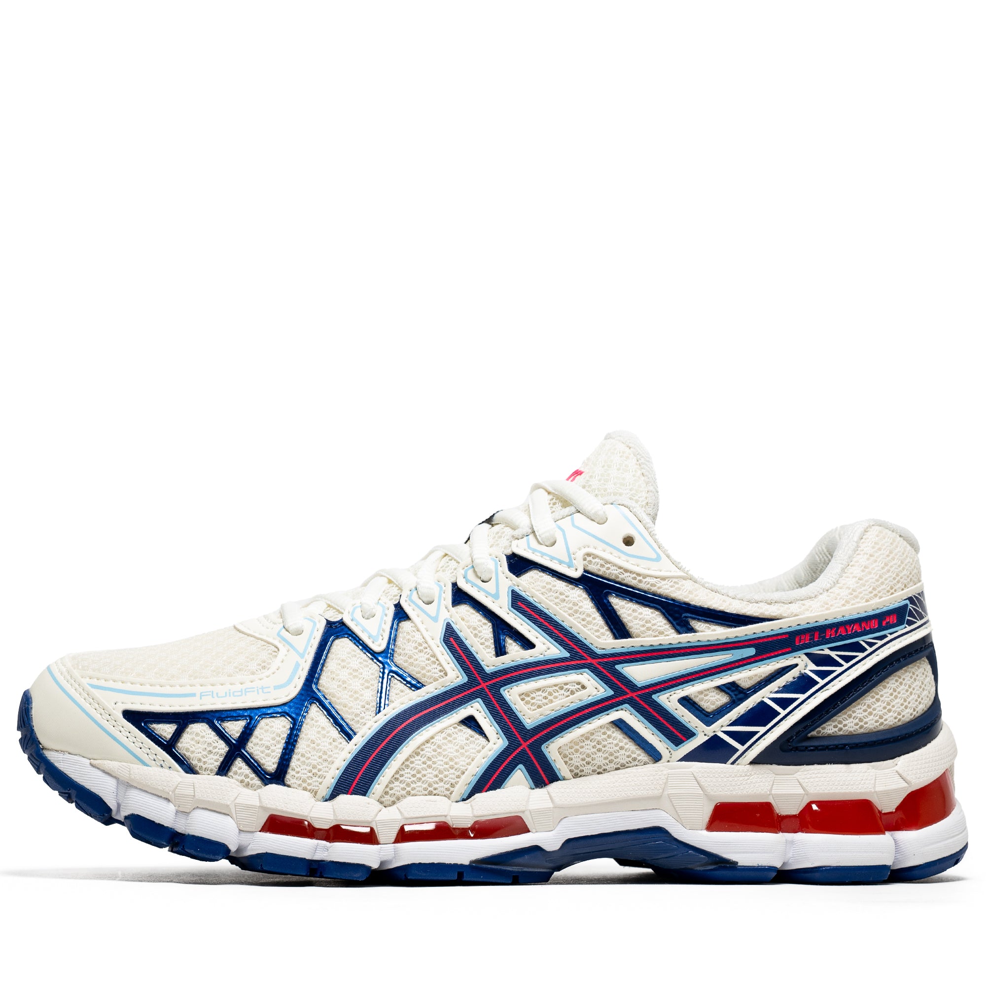 ASICS Gel-Kayano 20 Running Shoes for Men & Women - Lightweight Cushioned Stability Sneakers in Cream/Deep Marine Color - Perfect for Marathon Training, Jogging & Gym Workouts
