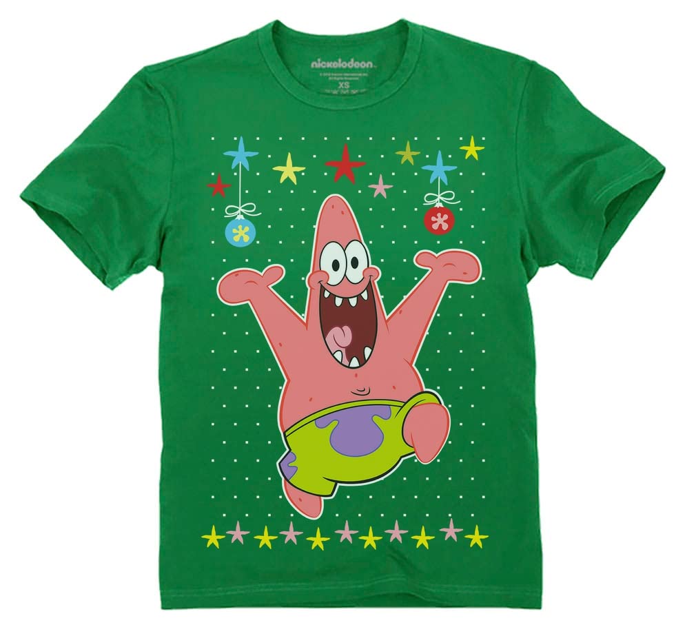 Tstars Spongebob Ugly Christmas Sweater Patrick Youth Kids T-Shirt - Funny Holiday Party Outfit for Christmas, Halloween & Cosplay