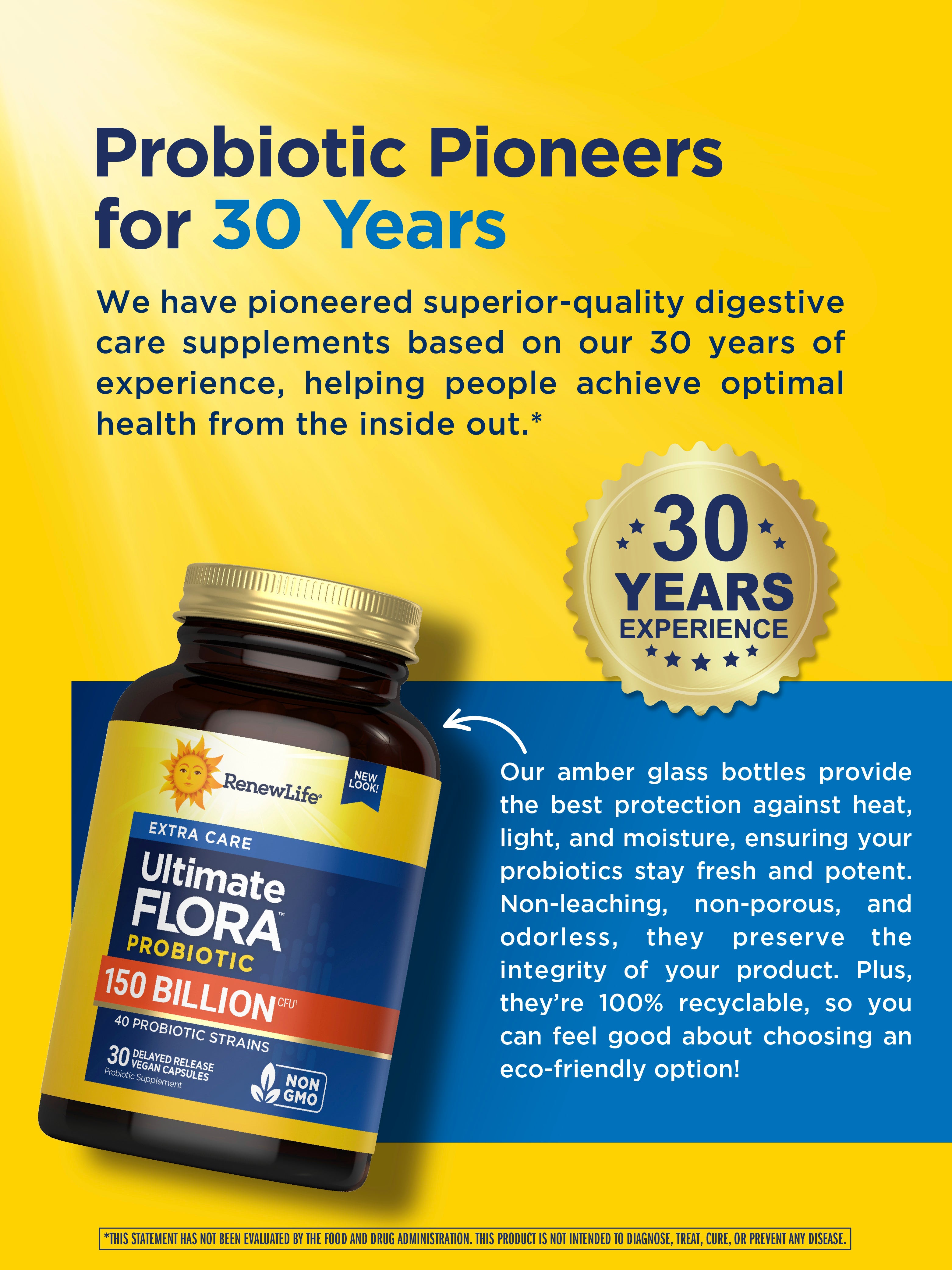 Ultimate Flora Extra Care Probiotic 150 Billion CFU - 30 Count Delayed Release Vegan Capsules for Digestive Health & Immune Support - Perfect for Travel & Daily Wellness