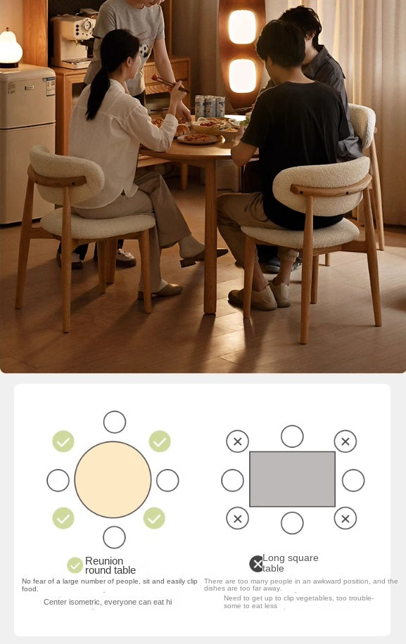 Solid Oak Round Dining Table - Rustic Farmhouse Style for Kitchen & Dining Room - Perfect for Family Gatherings & Dinner Parties
