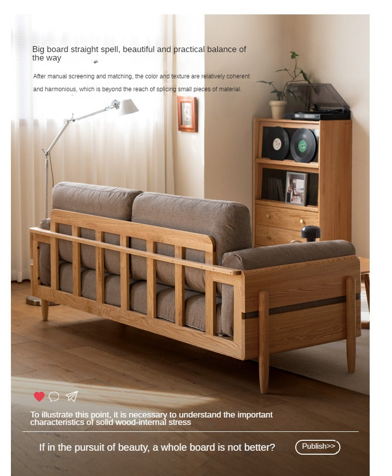 Solid Oak Wood Sofa - Modern High Back Design for Living Room, Lounge & Office - Durable & Stylish Furniture for Home Decor