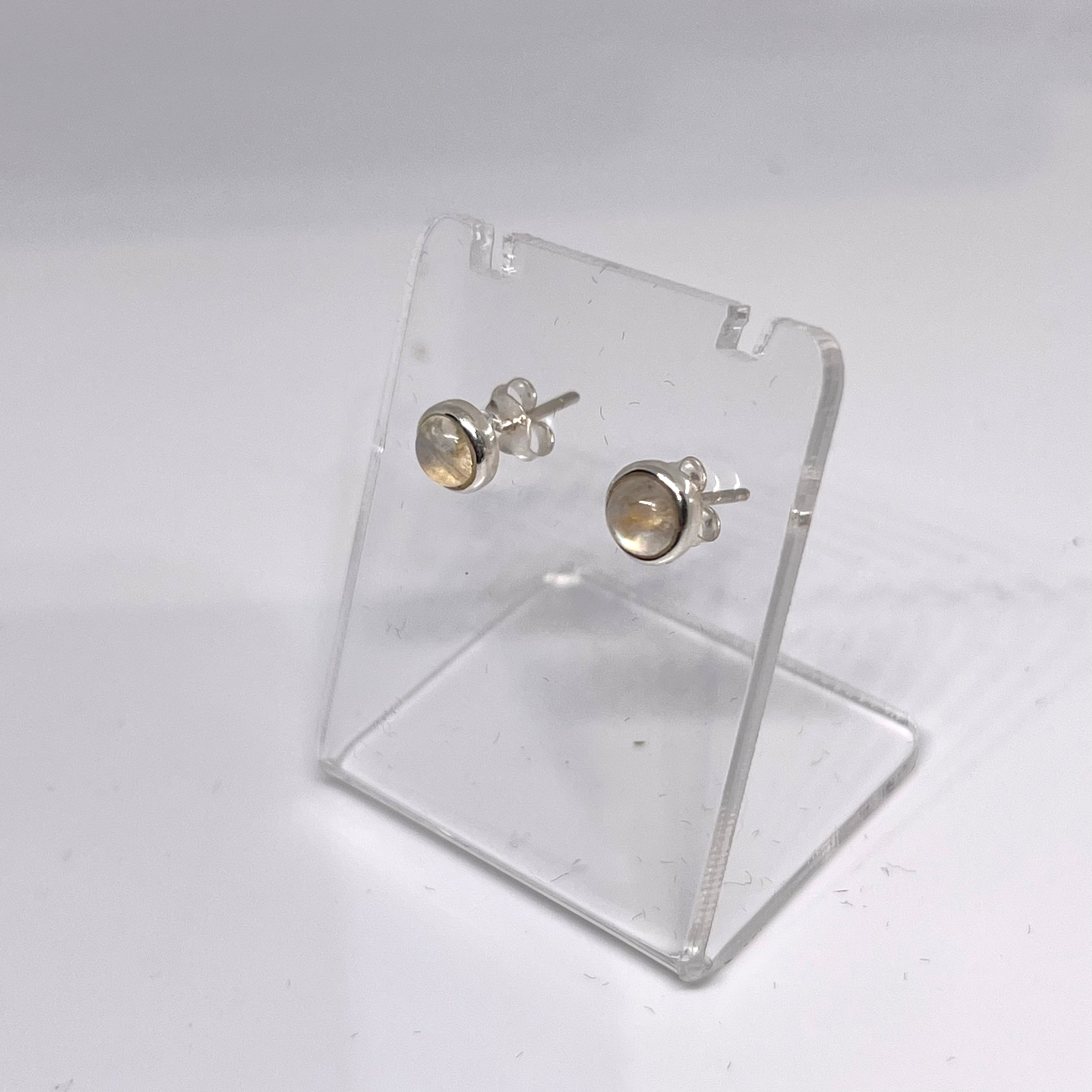 5mm Round Cabochon Bezel Set Stud Earrings - PSE016 | Dainty Jewelry for Everyday Wear, Gift for Her, Wedding & Party Accessories