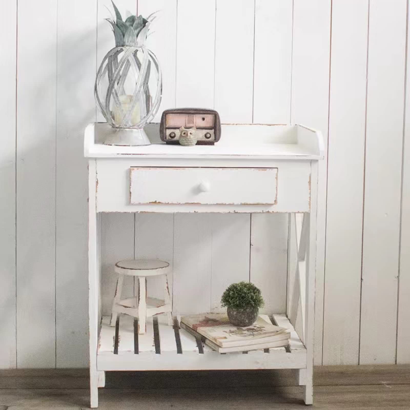 Vintage Solid Wood Garden Operating Table - Balcony Flower Stand with Drawers, Decorative Shelf for Outdoor Plants | Perfect for Patio, Porch & Indoor Home Decor