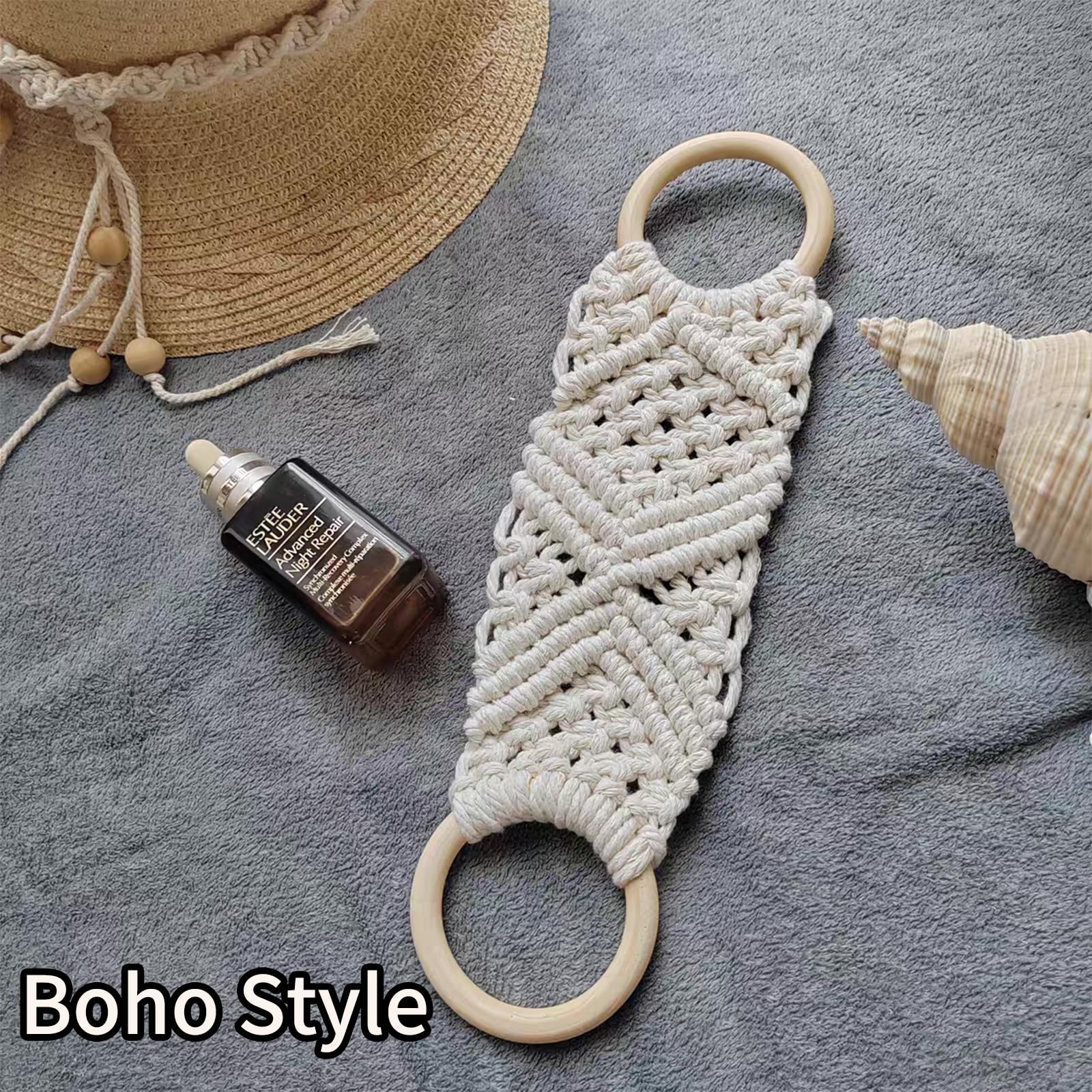 TSBS 2 Pack Natural Cotton Rope & Beech Wood Kitchen Towel Holder - White Boho Style for Oven, Hand Towels & Dish Towels - Perfect for Farmhouse, Rustic & Modern Kitchens