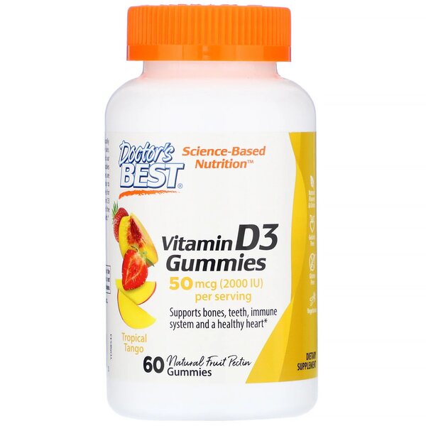 Doctor's Best Vitamin D3 Gummies - Tropical Mango Flavor, 60 Count | Immune Support & Bone Health Supplement | Perfect for Kids & Adults Daily Wellness