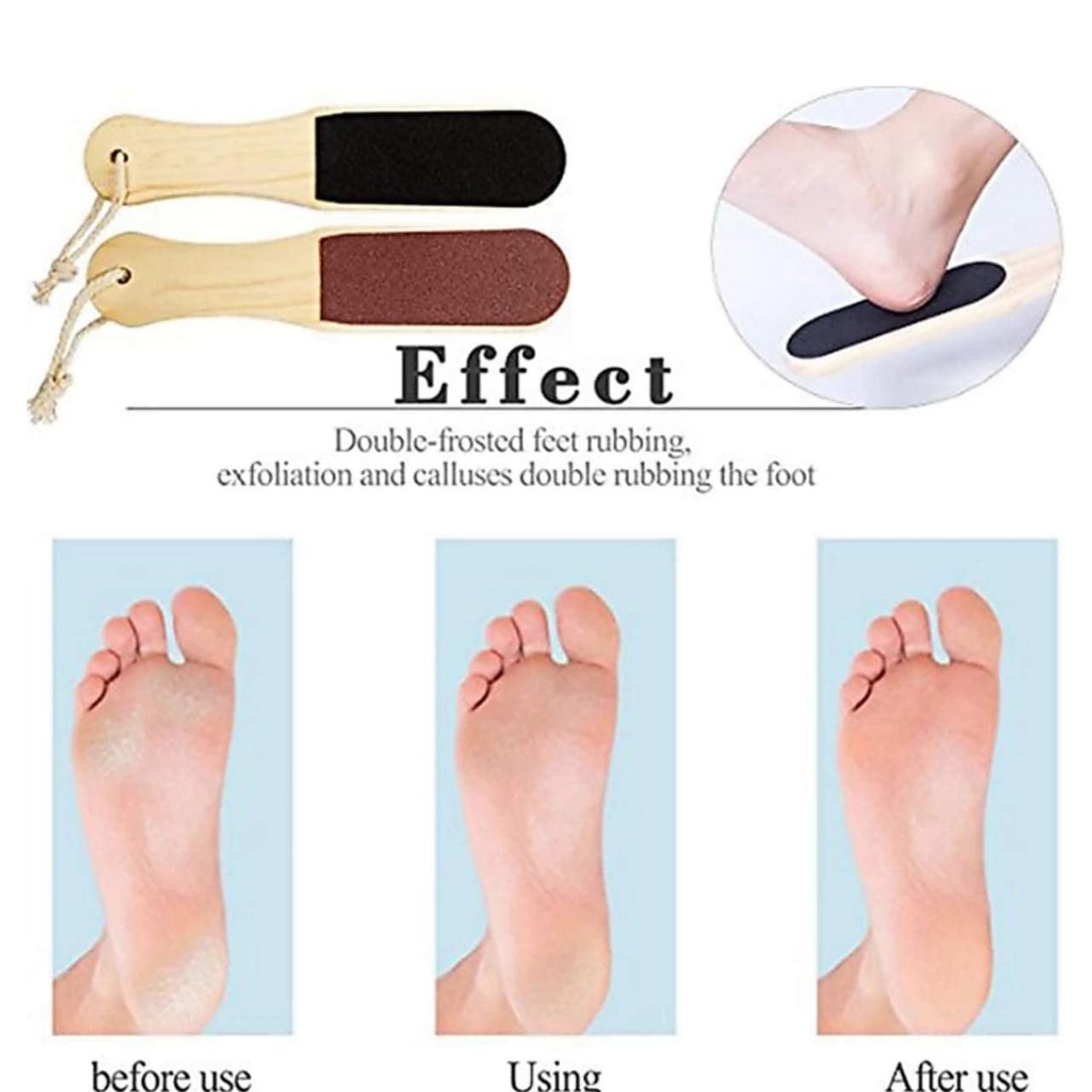 Double Sided Wooden Foot Scrubber - Callus & Dead Skin Remover for Pedicure - Perfect for Home Spa, Bath & Shower Exfoliation