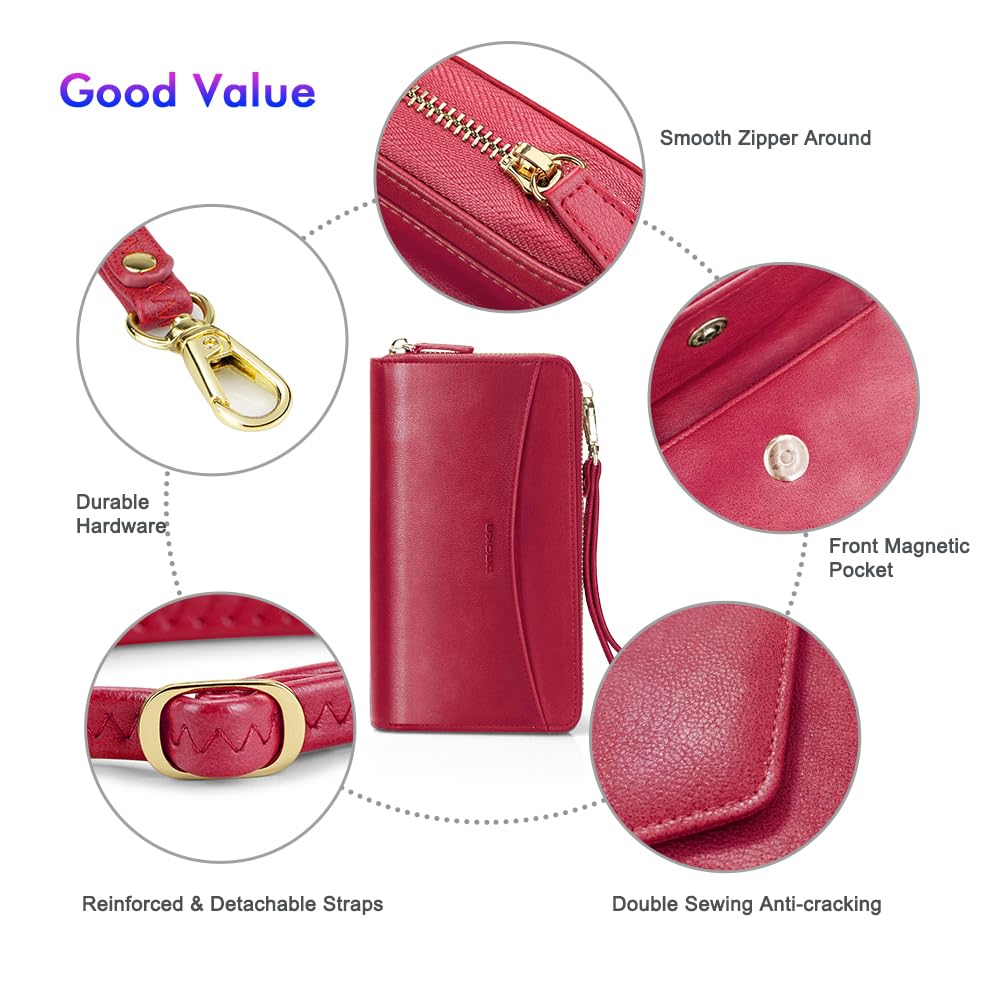 Nuoku Women's RFID Blocking Wallet Purse - Crossbody Clutch with Zip Closure & 2 Adjustable Straps | Secure Travel & Everyday Use for Credit Cards, Cash & Essentials