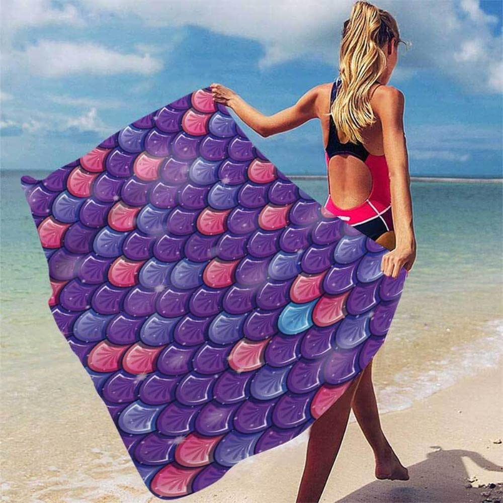 2 Pack Purple Mermaid Printed Microfiber Beach Towels - 28x55 Inch Quick Dry Bath Towel, Swimming Pool Towel, Gym Towel & Decorative Hand Towel for Bathroom - Perfect for Beach, Pool, Yoga, Travel & Home Decor