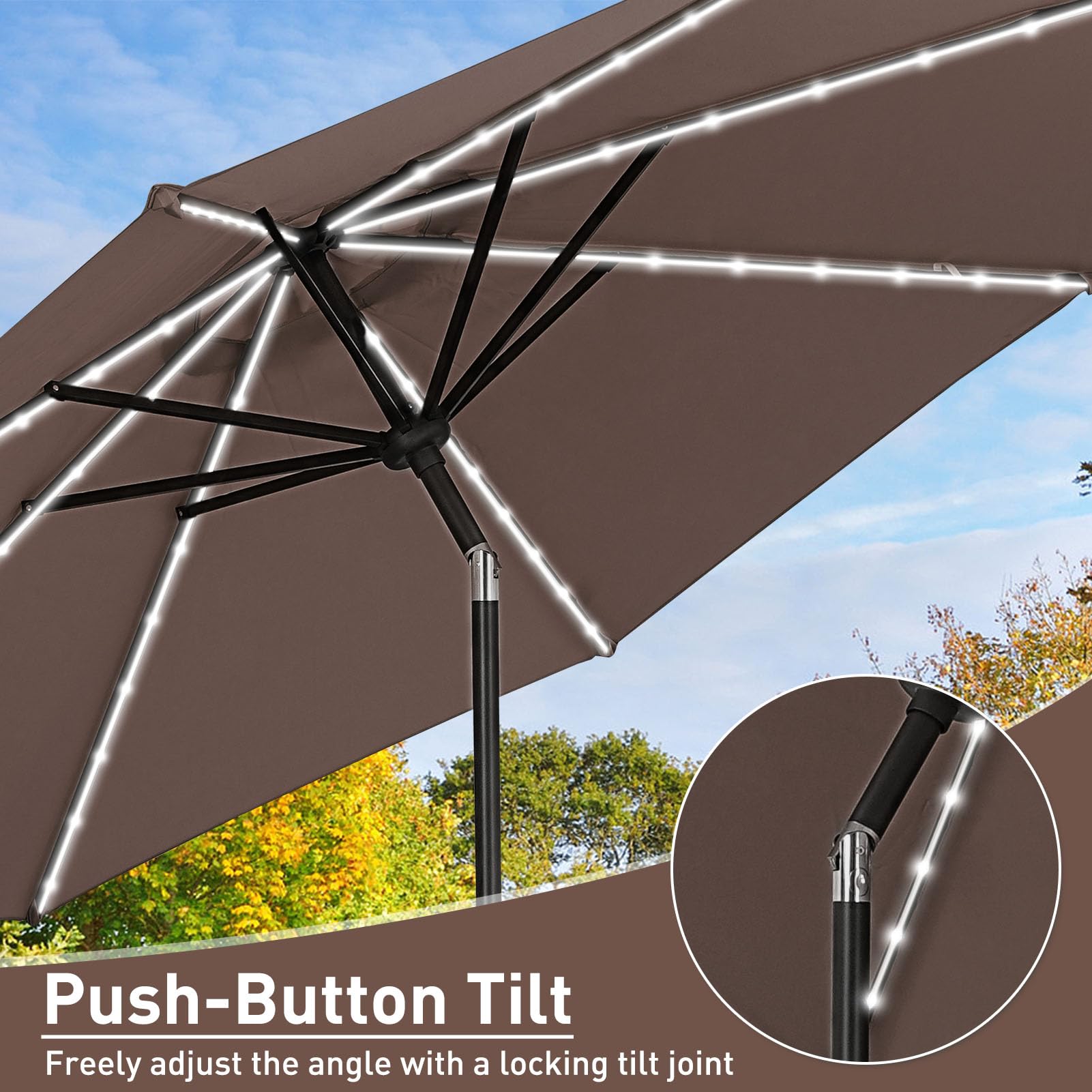 10ft Solar LED Patio Umbrella with Lights - Outdoor Cantilever Umbrella with Easy Crank & Tilt Mechanism for Garden, Poolside, Deck, Backyard - Perfect for Lounging, Dining & Outdoor Entertaining