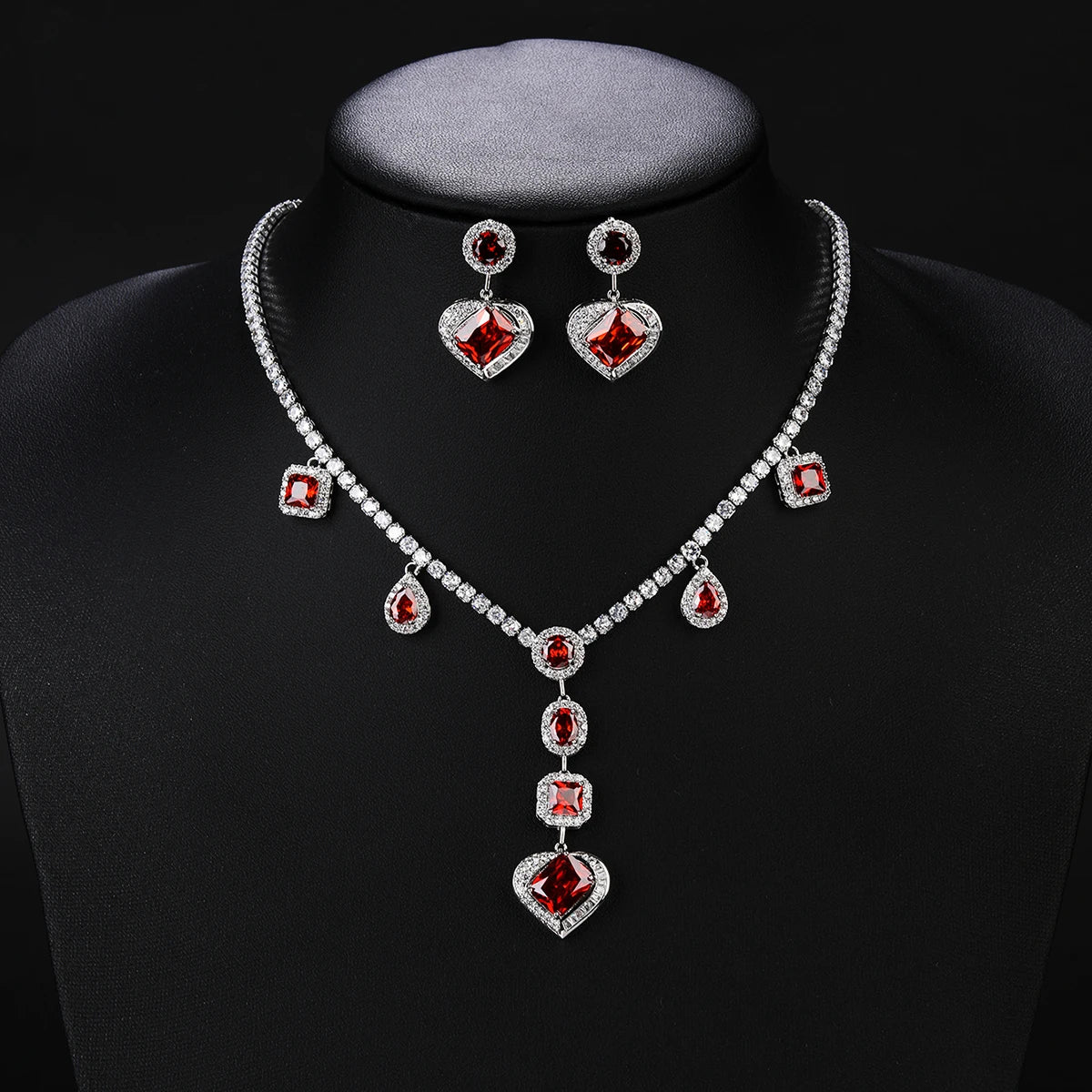 4-Piece High-Quality Cubic Zirconia Heart Shape Bridal Jewelry Set - Necklace & Earrings for Women, Wedding, Anniversary & Party Accessories | Elegant Gift for Her