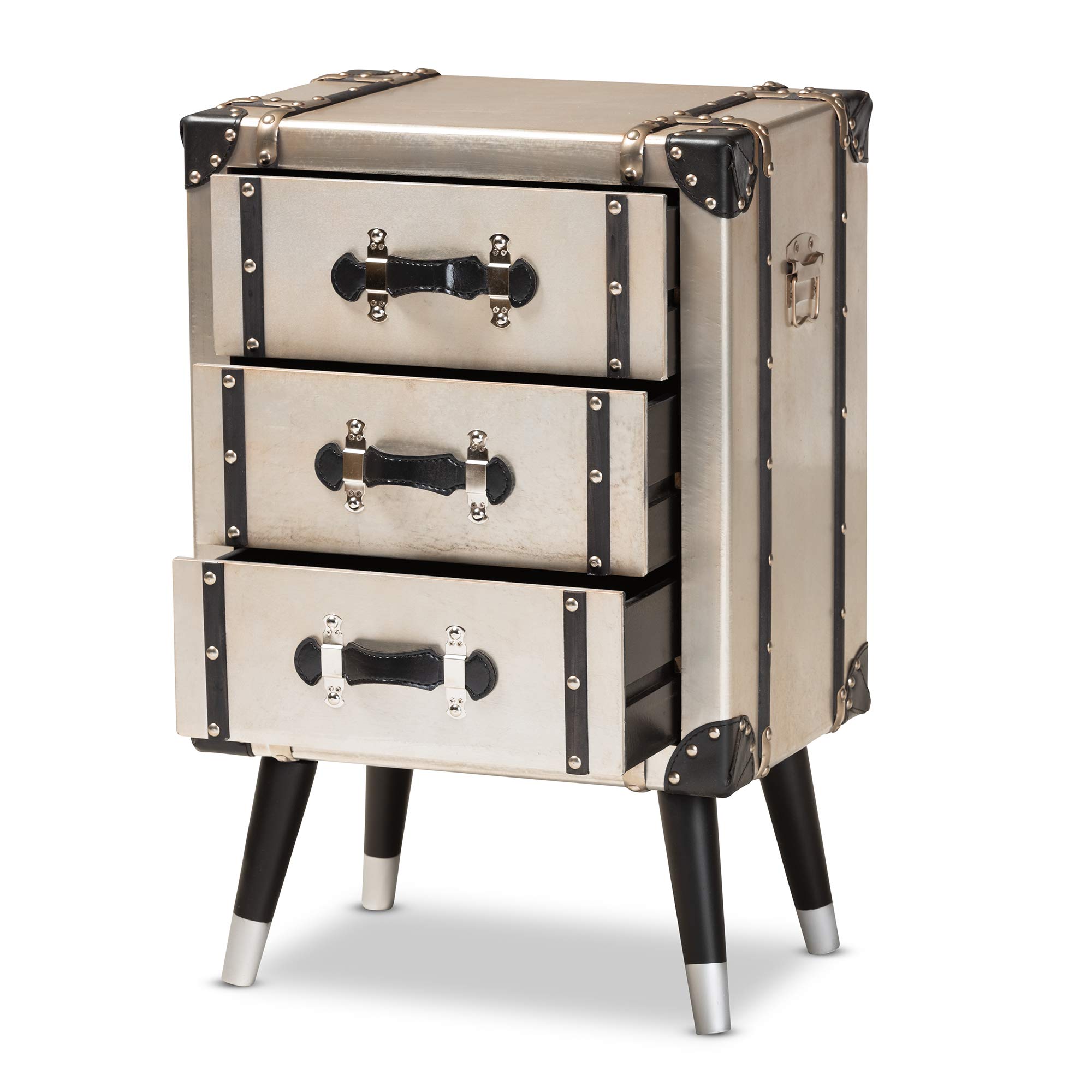 Baxton Studio Modern Nightstand - Silver & Black Bedside Table with Drawer for Bedroom Furniture | Perfect for Small Spaces, Apartments & Guest Rooms