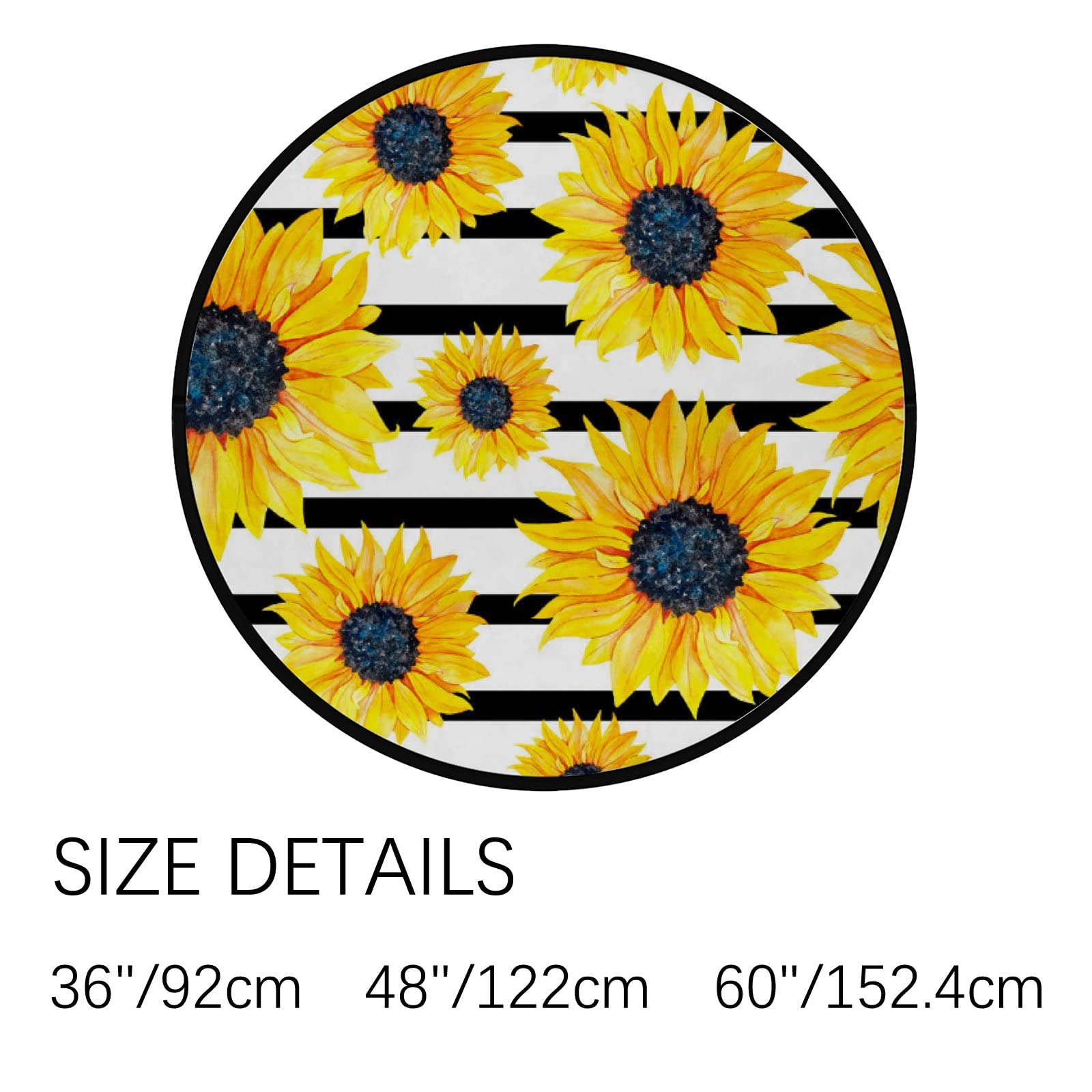 Vantaso 5ft Round Yellow Sunflower Area Rug - Soft Striped Black Floor Mat for Kids, Boys & Girls - Large Non-Slip Foam Rug for Living Room, Playroom, Nursery - Perfect for Playtime, Yoga & Comfortable Relaxation
