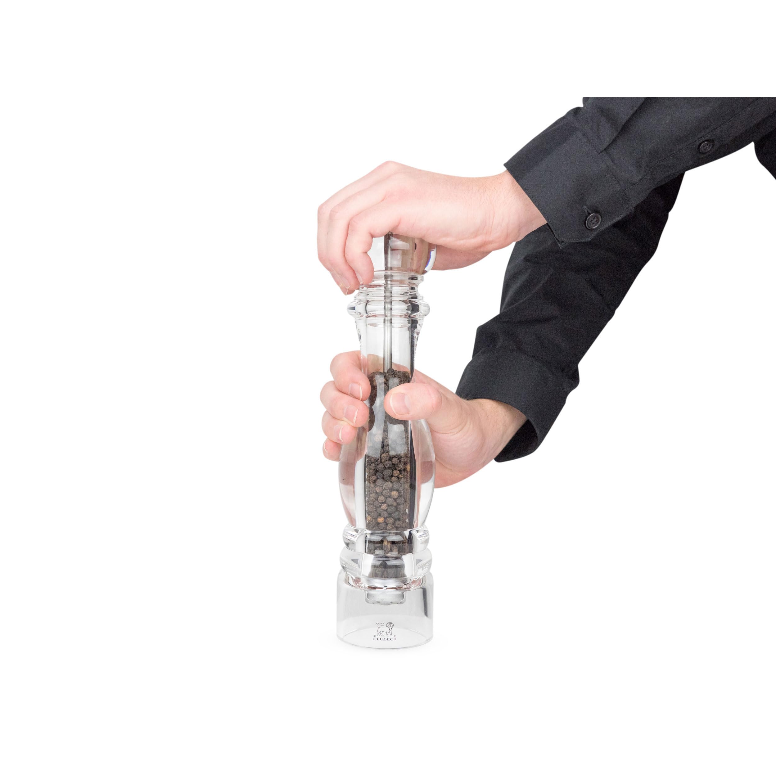 Peugeot Nancy 12-inch Clear Acrylic Manual Pepper Mill - Adjustable Coarse to Fine Grinder - Perfect for Kitchen, Dining Table & Gourmet Cooking