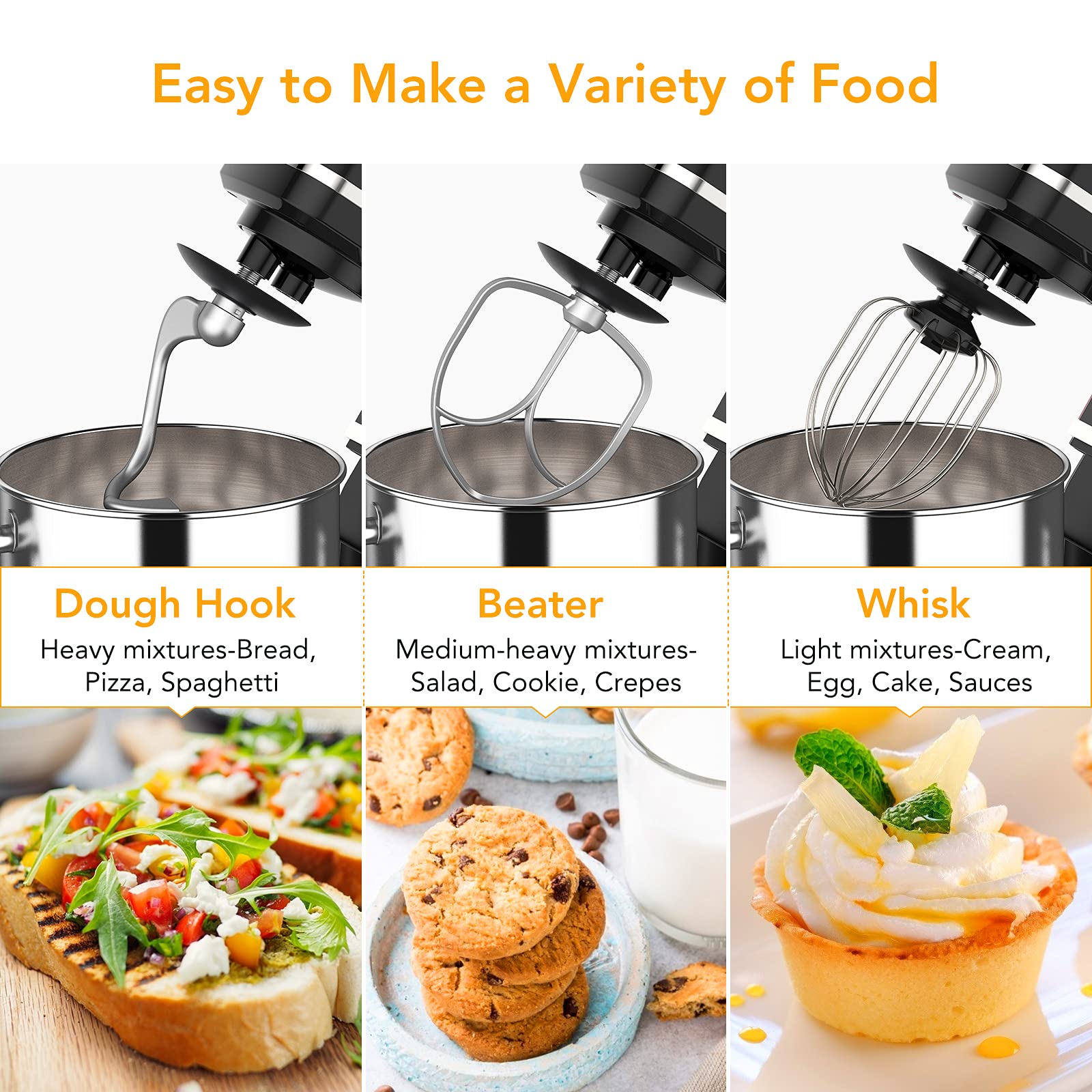 7.5QT Professional Stand Mixer - 10-Speed Tilt-Head Electric Kitchen Mixer with Stainless Steel Bowl, Dough Hook, Whisk & Beater - 300W Powerful Motor for Baking Cakes, Cookies & Bread (Black, Model MC1) - Perfect for Home Bakers & Professional Kitchens
