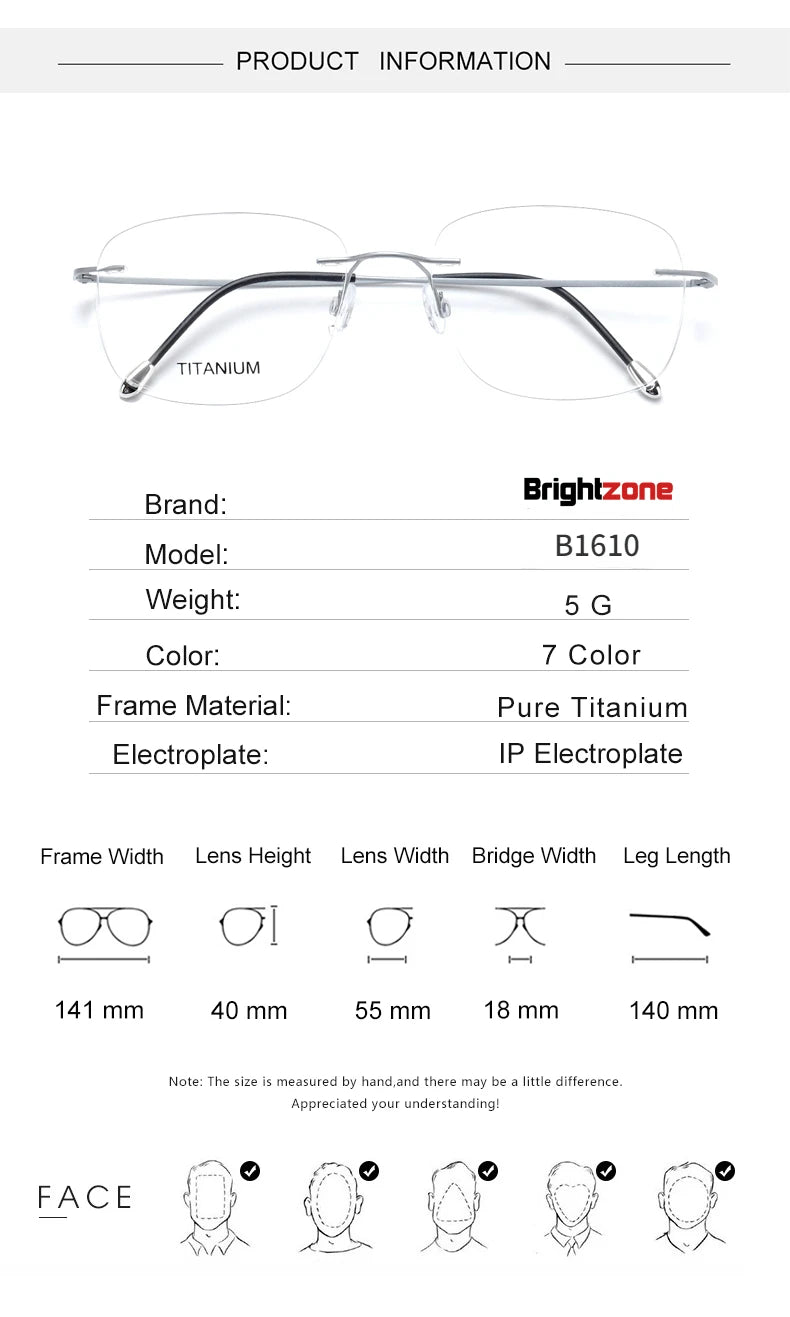 Brightzone Unisex Rimless Oval Square Titanium Eyeglasses 71610 - Lightweight Durable Frame for Reading, Work & Fashion | Blue Light Blocking Glasses for Computer Use & Daily Wear