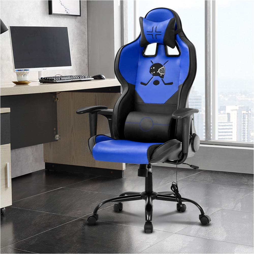 Ergonomic High Back Gaming Chair with Lumbar Support & Headrest - Adjustable PU Leather Office Desk Chair for Men & Women - Perfect for PC Gaming, Home Office & Workstations (Blue)