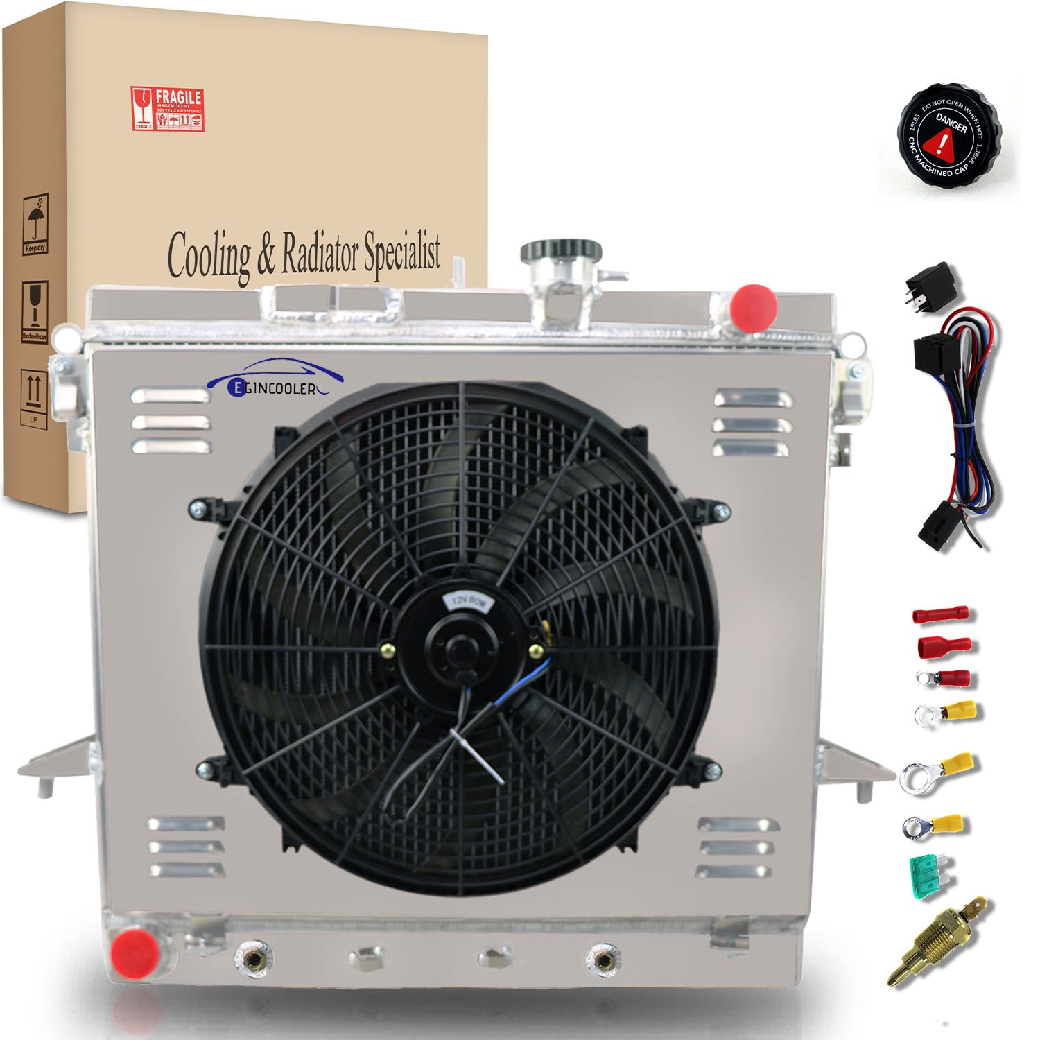 2 Row Aluminum Radiator for 2009-2012 Chevrolet Colorado V8 5.3L | 2006-2010 Hummer H3 | 2009-2010 H3T | 2009-2012 GMC Canyon V8 5.3L - Includes Radiator Shroud, Fan & Relay - Perfect for Engine Cooling & Off-Road Performance