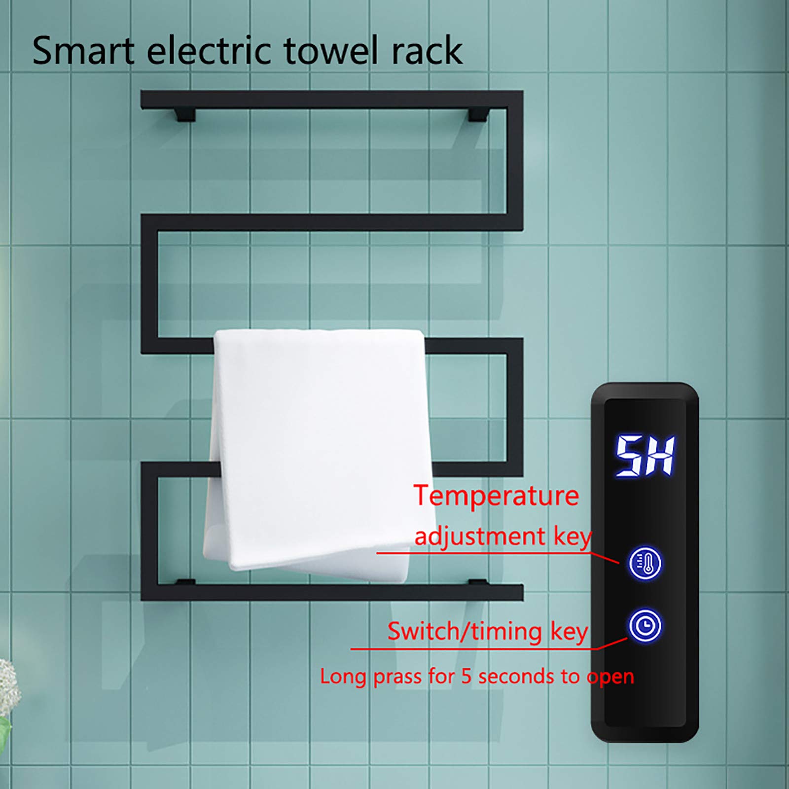 Premium Electric Towel Warmer - 304 Stainless Steel Heated Towel Rack with Timer, 5-Bar Wall Mounted Waterproof Bath Towel Heater (80×60×12cm, Black) - Perfect for Bathrooms, Spas & Luxury Hotels
