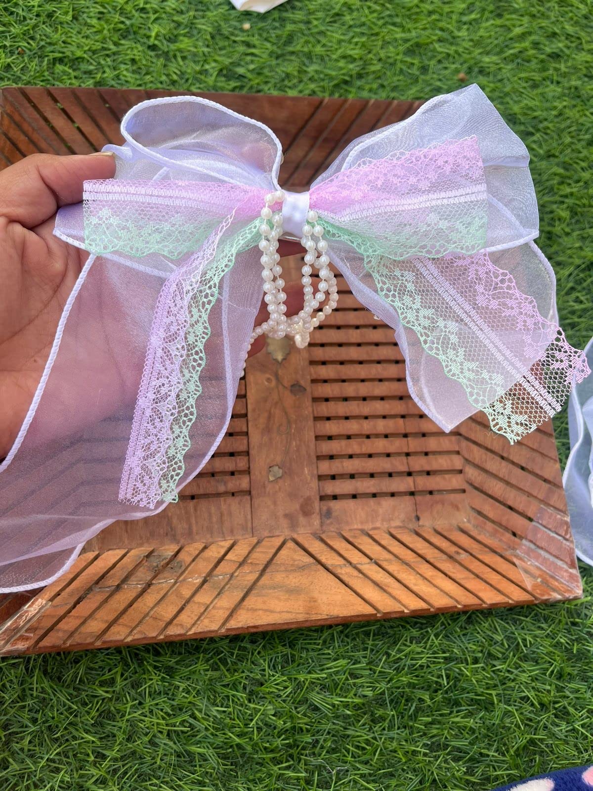 Elegant White Lace Bow Pearl Chain Hair Clips with Flower Embroidery - Stylish Big Hair Bows Barrettes for Women & Girls | Perfect for Weddings, Parties, Prom & Everyday Fashion Accessories