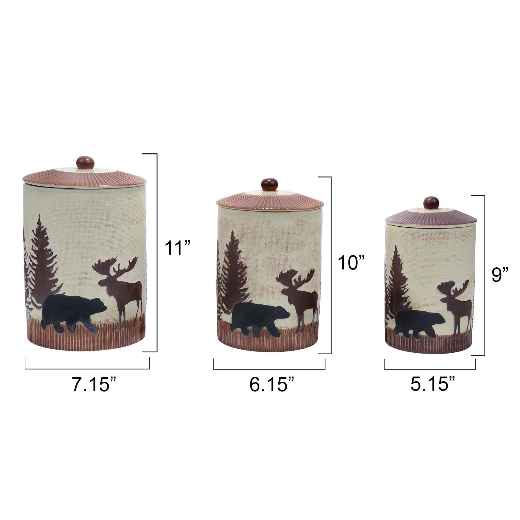 Timberland Moose & Bear Ceramic Canisters Set of 3 - Rustic Kitchen Storage Containers for Coffee, Tea, Sugar & Spices - Perfect for Cabin, Farmhouse or Country Style Decor