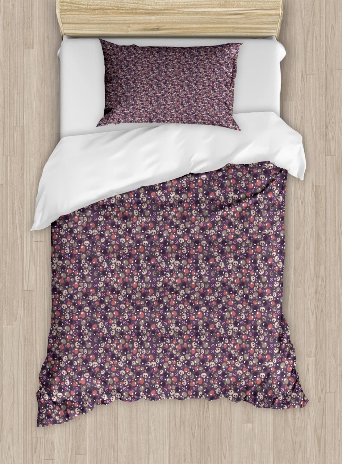 Ambesonne Vegetable Duvet Cover Set - Mushroom & Onion Rings Food Art Design, Queen Size 2-Piece Bedding Set with 2 Duvet Covers & 2 Pillowcases, Multicolor Kitchen & Garden Theme - Perfect for Food Lovers' Bedroom Decor