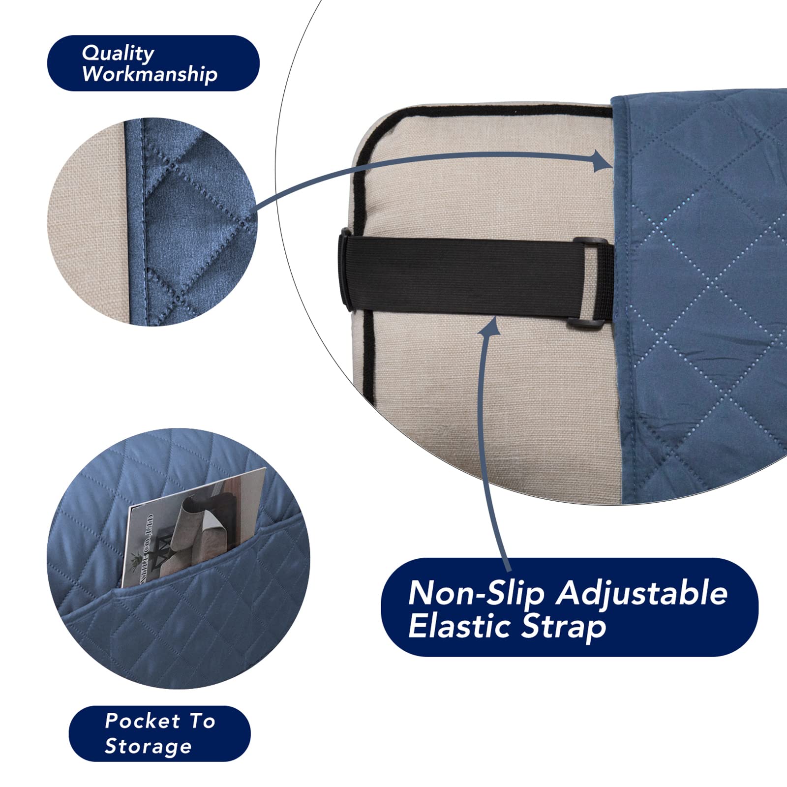 PureFit Reversible Water-Resistant Sofa Cover for 3-Cushion Couches | Washable Pet-Friendly Furniture Protector with Non-Slip Foam & Adjustable Straps | Dark Blue/Light Blue Oversized Sofa Cover | Perfect for Homes with Dogs, Pets or Kids