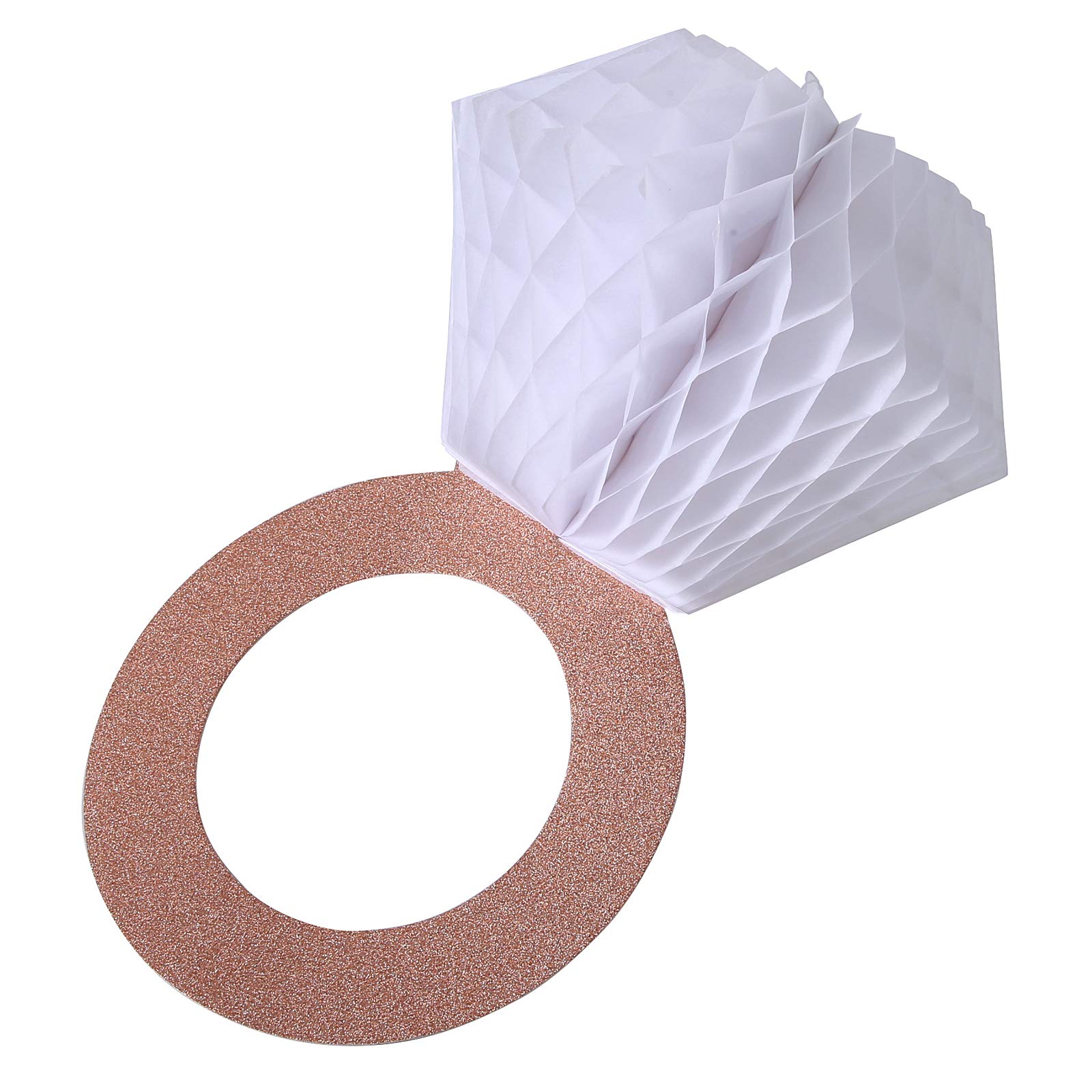 Rose Gold Glitter Diamond Ring Decorations (3pcs) - Elegant Bridal Shower & Engagement Party Supplies - Honeycomb Hanging Decor with Glittery Letters Banner - Perfect for Wedding, Anniversary & Romantic Celebrations