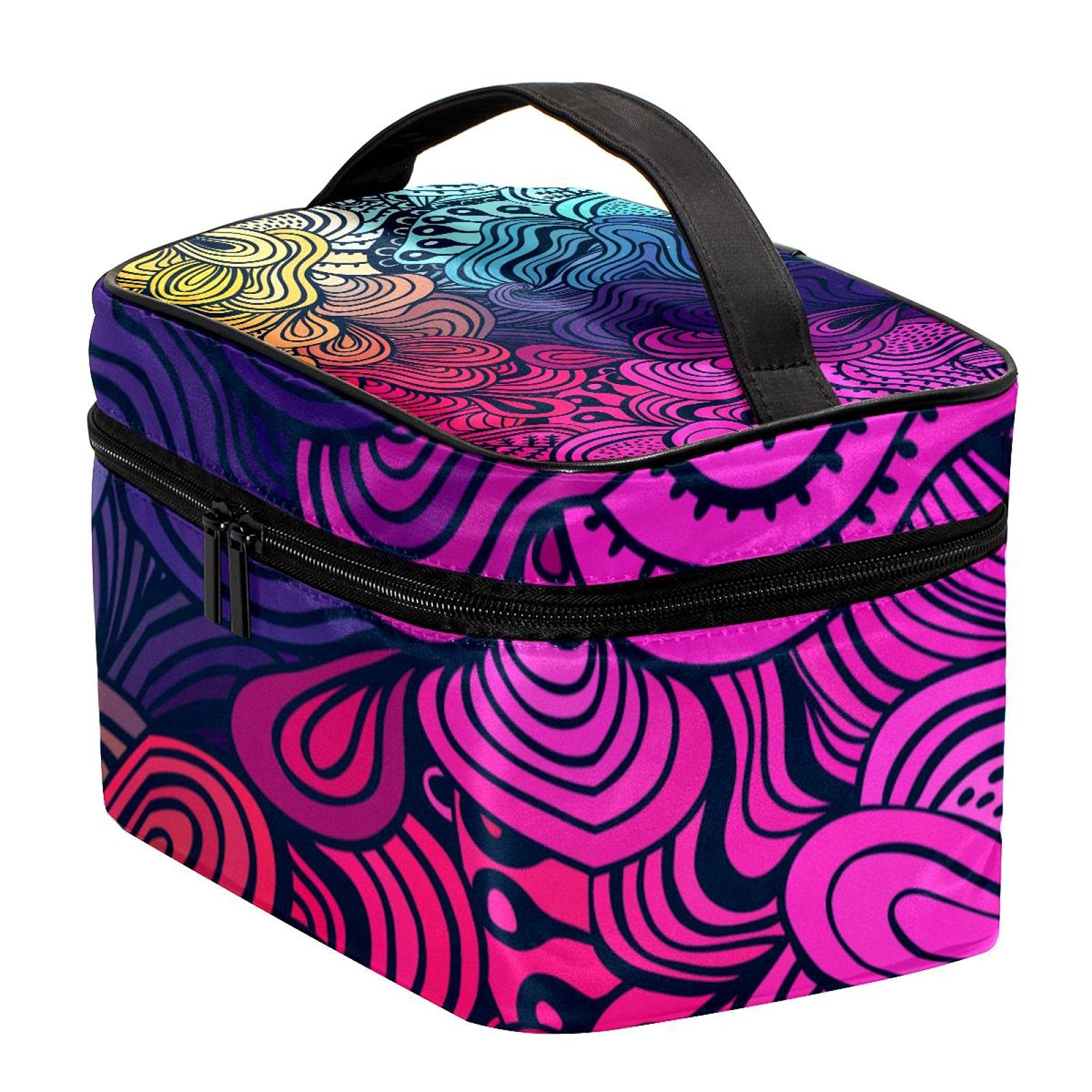Abstract Rainbow Floral Pattern Travel Makeup Bag - Large Cosmetic Organizer with Zipper for Women & Girls | Perfect for Travel, Gym & Daily Essentials Storage