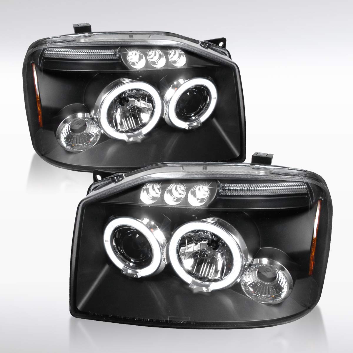 AUTOZENSATION Black Projector Headlights with LED Halo - Compatible with 2001-2004 Nissan Frontier (Left & Right Pair) | Upgrade Your Truck's Style & Night Visibility for Off-Roading & Daily Driving