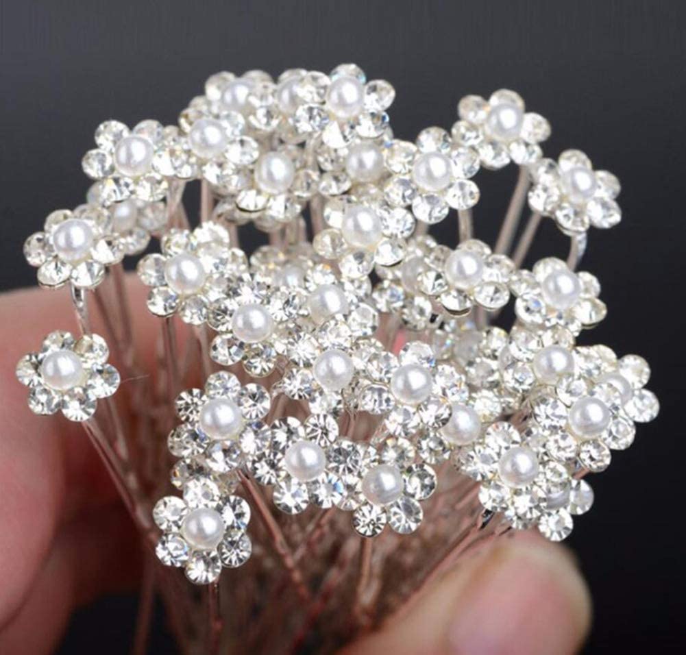 10pcs White Pearl Flower Crystal Hair Pins - Elegant Bridal Wedding Hair Clips with Rhinestones for Women and Girls | Perfect for Weddings, Proms, Parties & Special Occasions