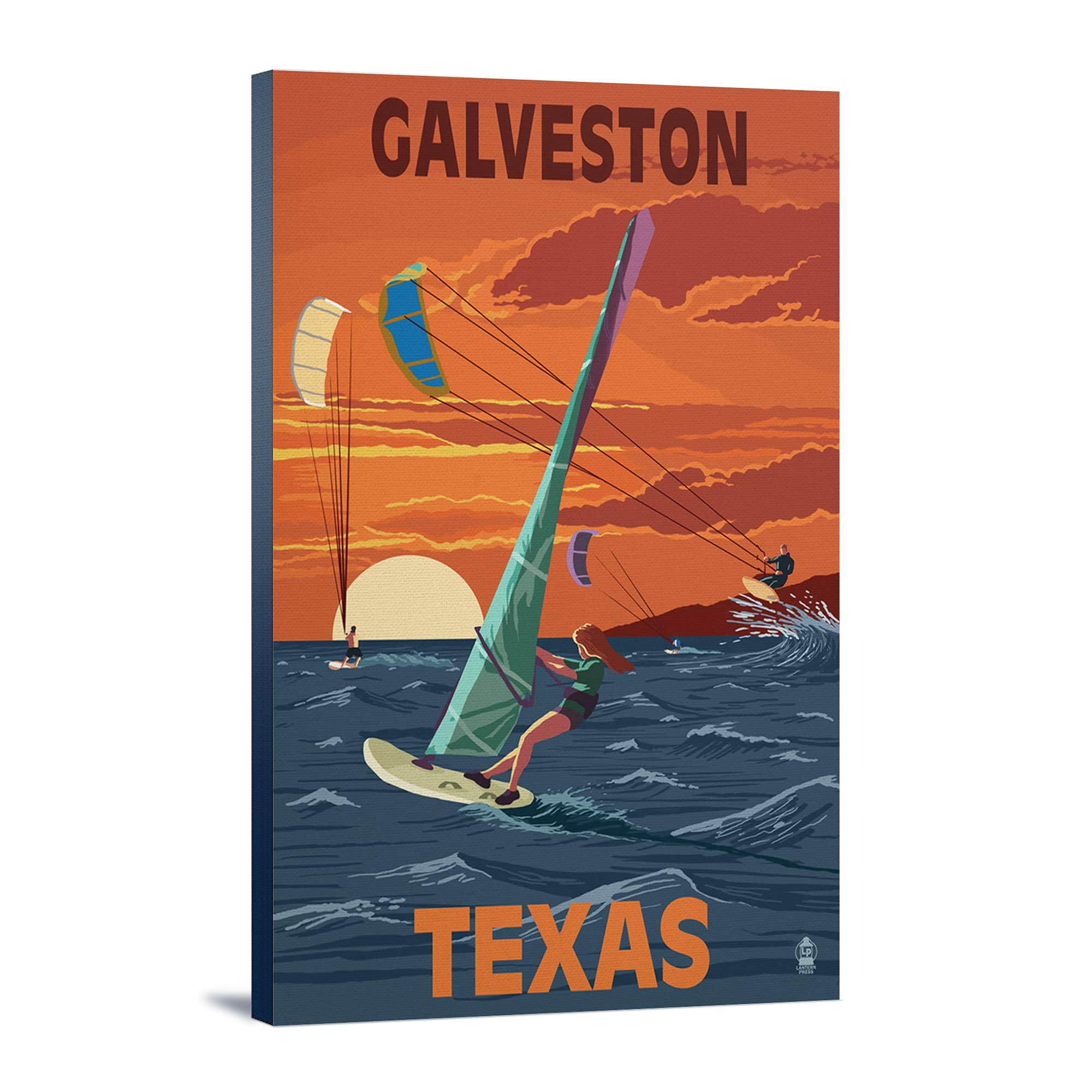 Lantern Press Galveston Texas Windsurfers Sunset Wall Art - 16x24 Wrapped Canvas Print for Beach House Decor, Coastal Living Room & Office Wall Decor - Perfect Gift for Surfing Enthusiasts