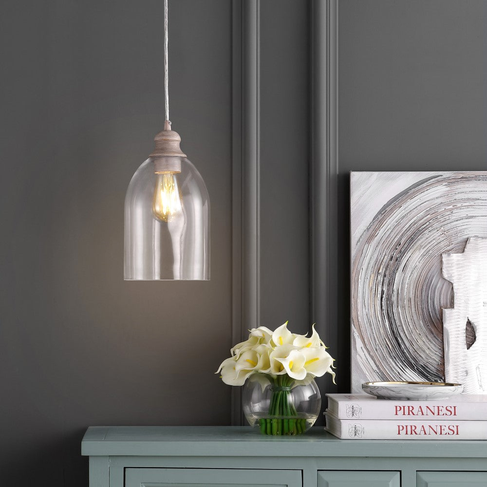 Adjustable Greige Glass LED Pendant Light Fixture - 6.25 Inch Modern Hanging Light for Kitchen Island, Dining Room, and Bedroom Lighting